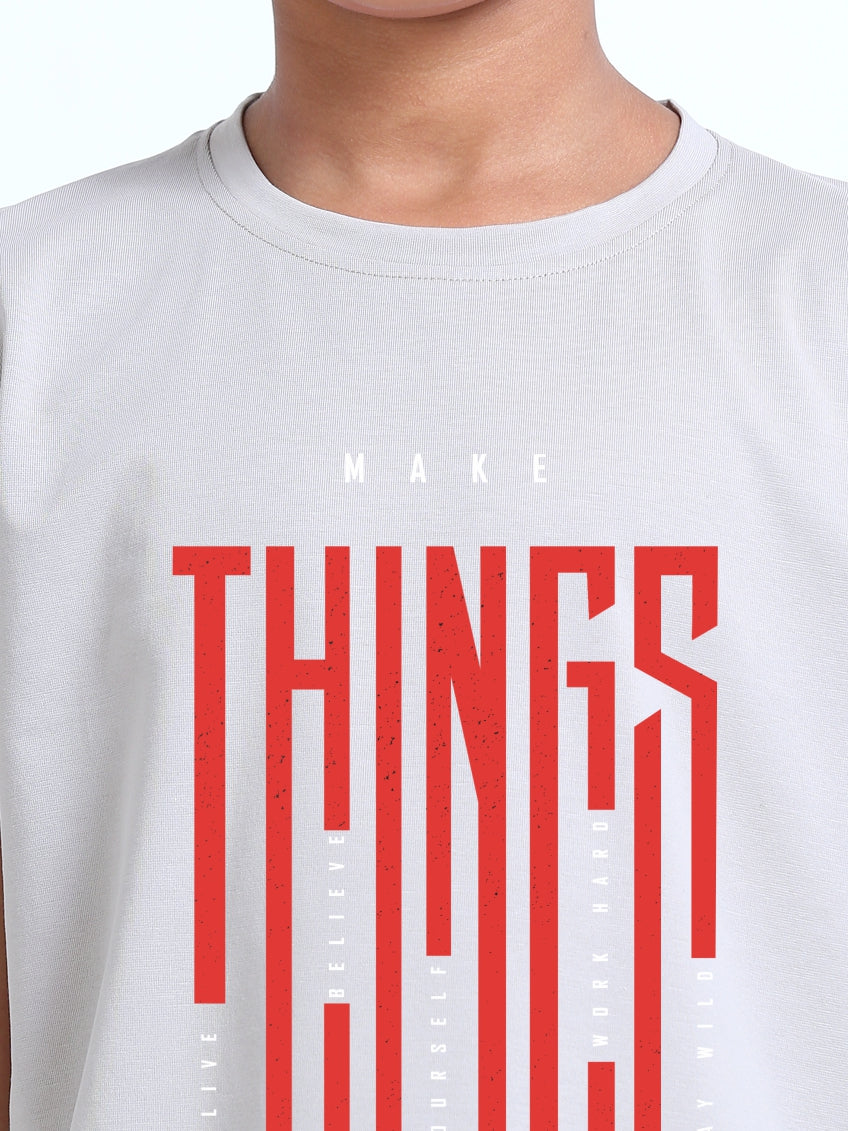 Moose Grey-Make Things Printed Crew Neck T-Shirt