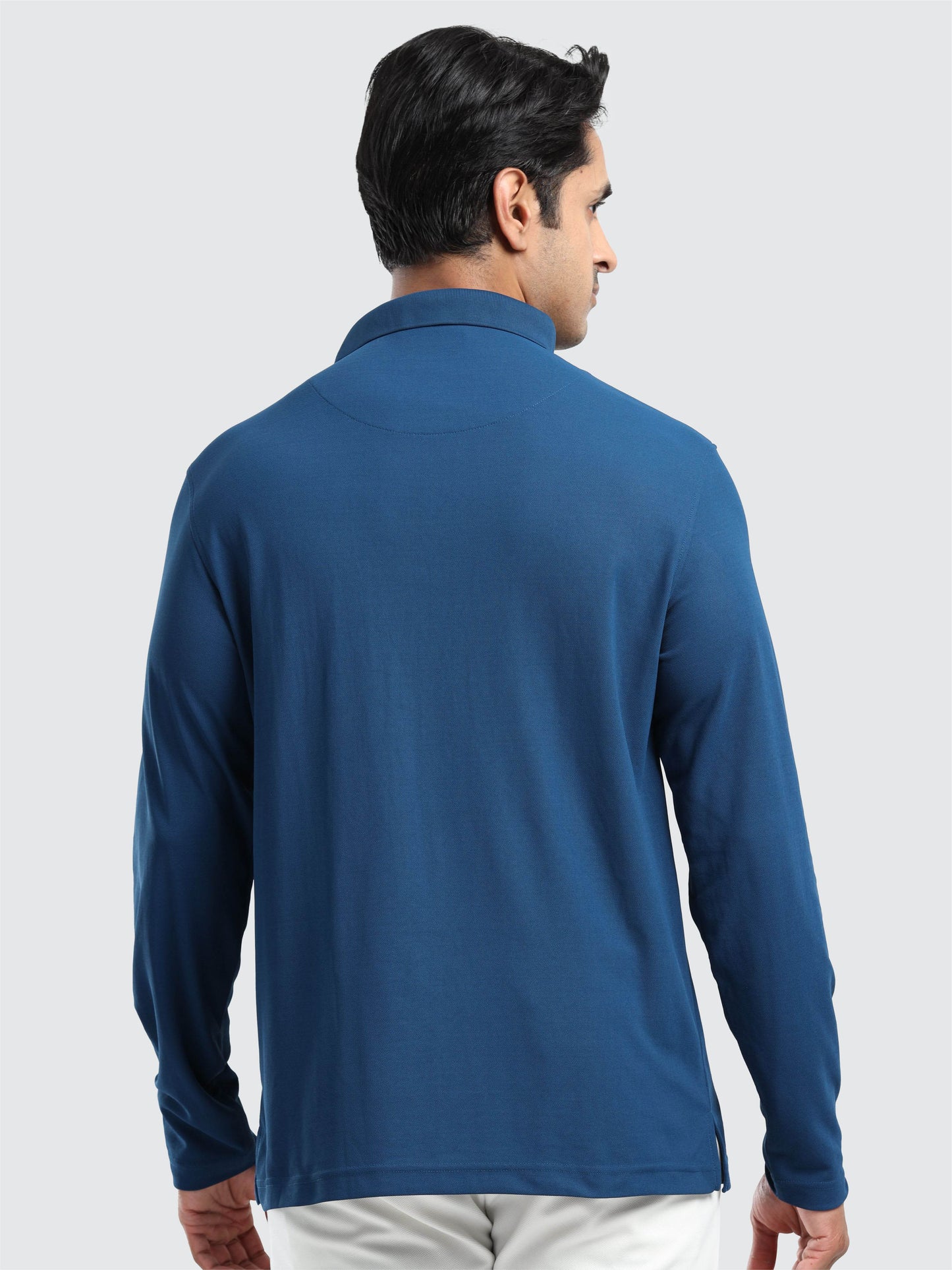 Men's Teal Blue Full Sleeve Polo T-Shirt