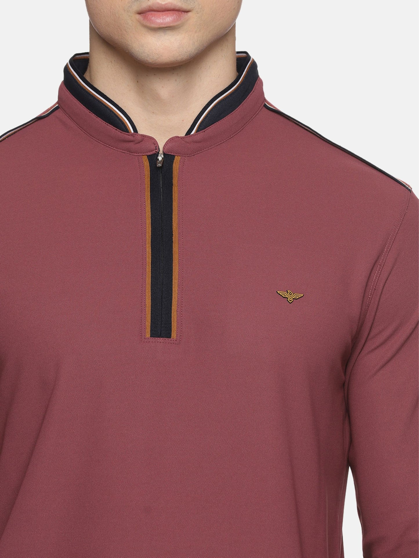 Mauve Henley Men's Full Sleeve Zipper T-Shirt
