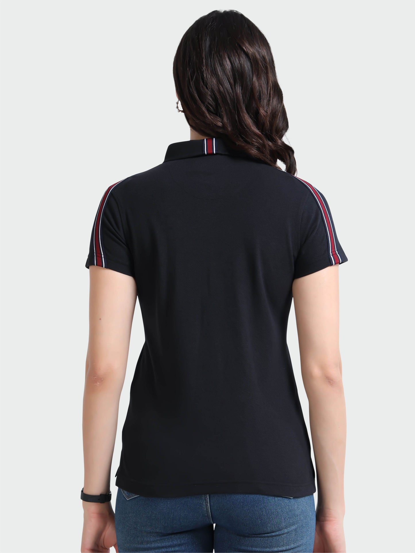 Women Black Regular Fit Polo T-shirt | Premium Cotton | Stretchable | Feather touch feel | Sustainable | Breathable | Light Weight