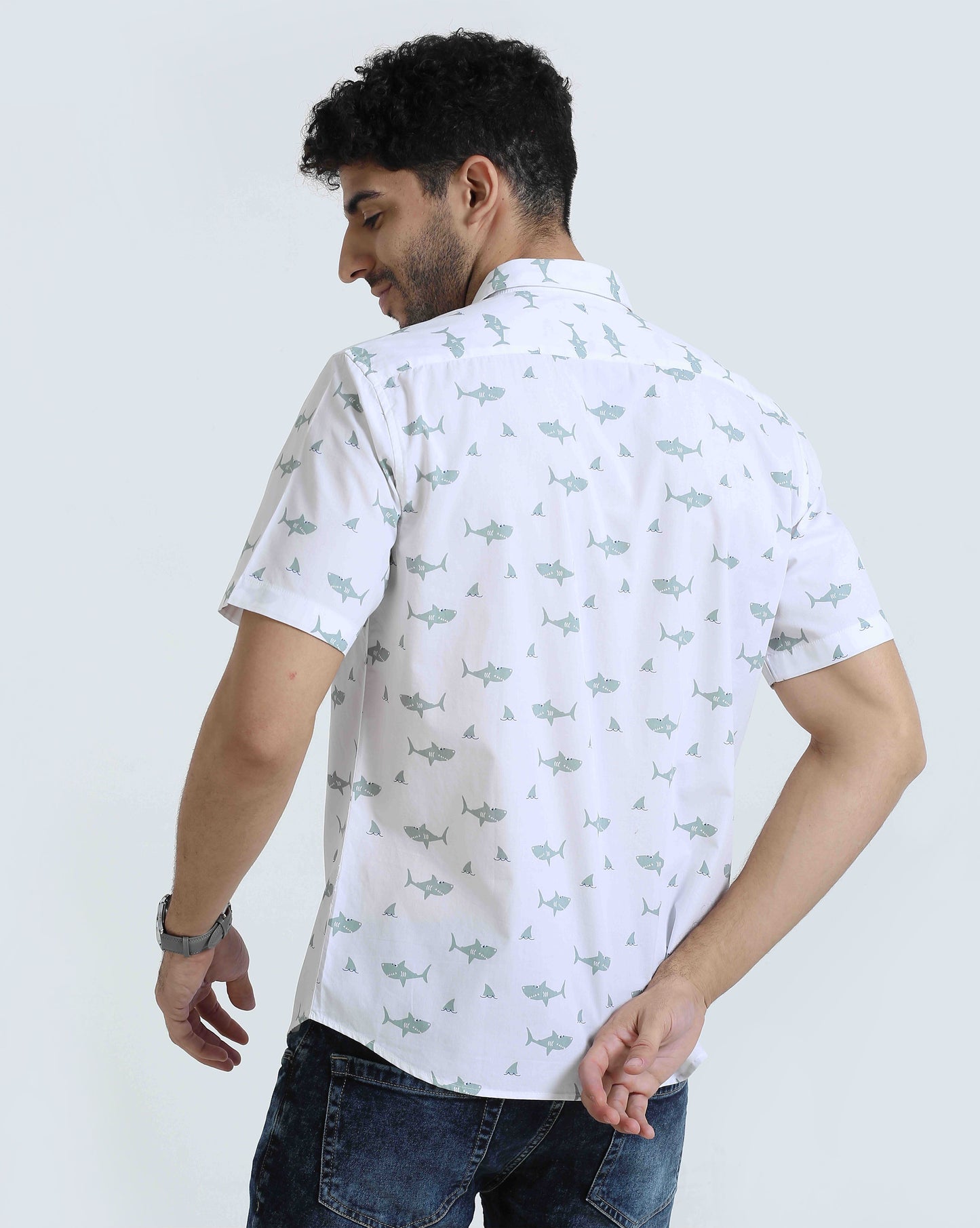 White Printed Casual Shirt for Men