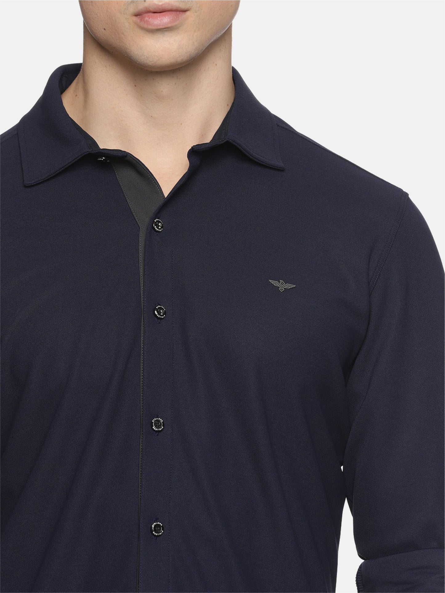 Navy Blue Men's Premium Nano-Dry Shirt | Stretchable | Wrinkle-Resistant |