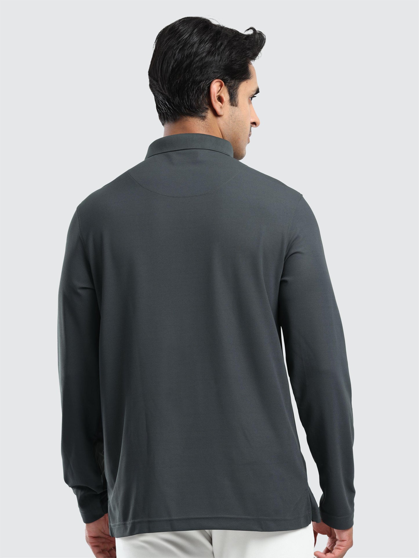 Men's Dark Grey Full Sleeve Polo T-Shirt