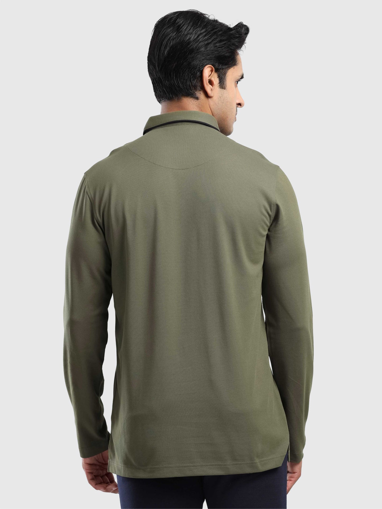 Men's Full Sleeve Soft Berry PQ Polo T-Shirt- Olive Green