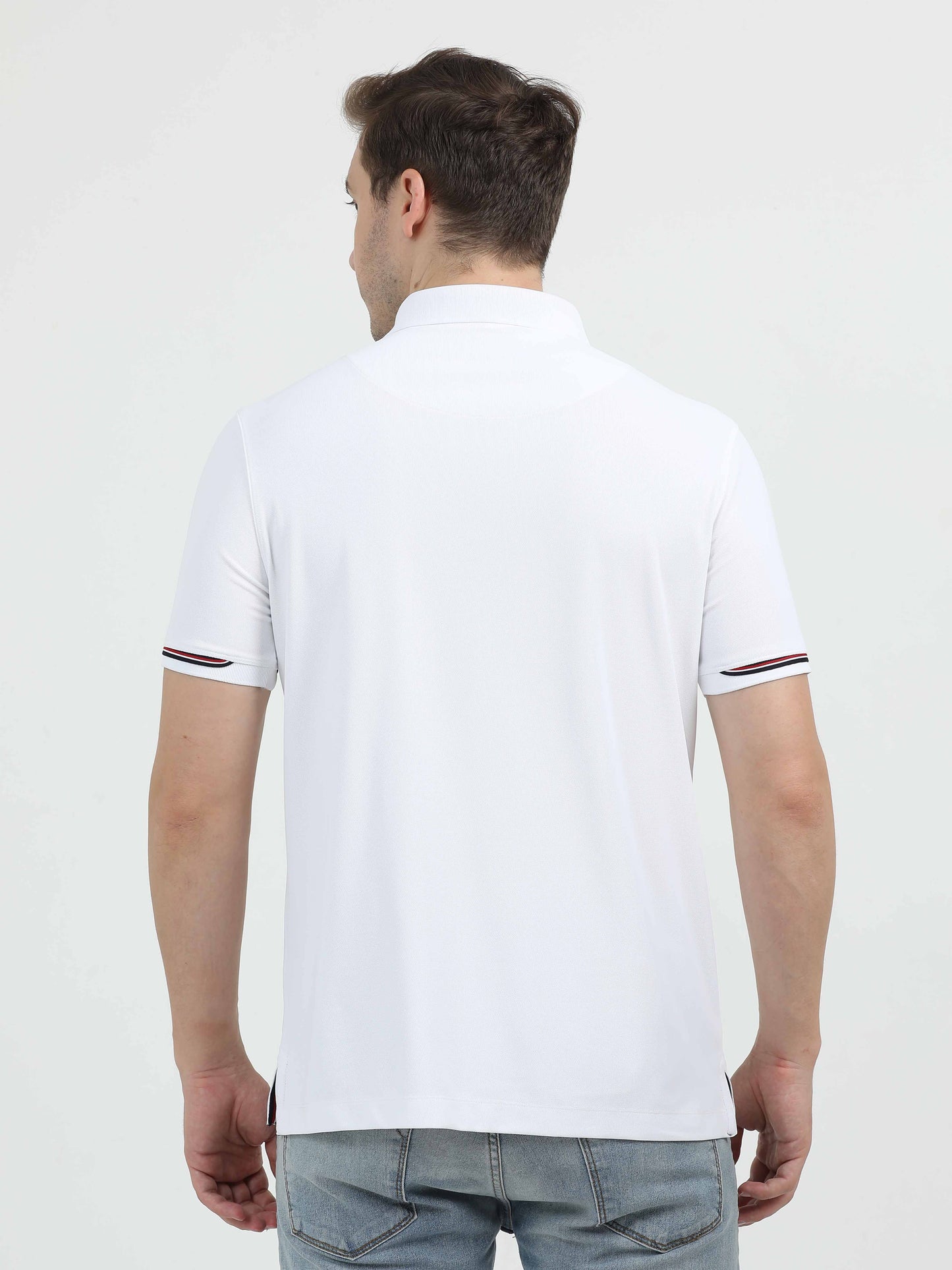 White Men's Zipper Placket Polo T-Shirt | Quick Dry | Stretchable | UV Protected | Wrinkle & Odour-Free