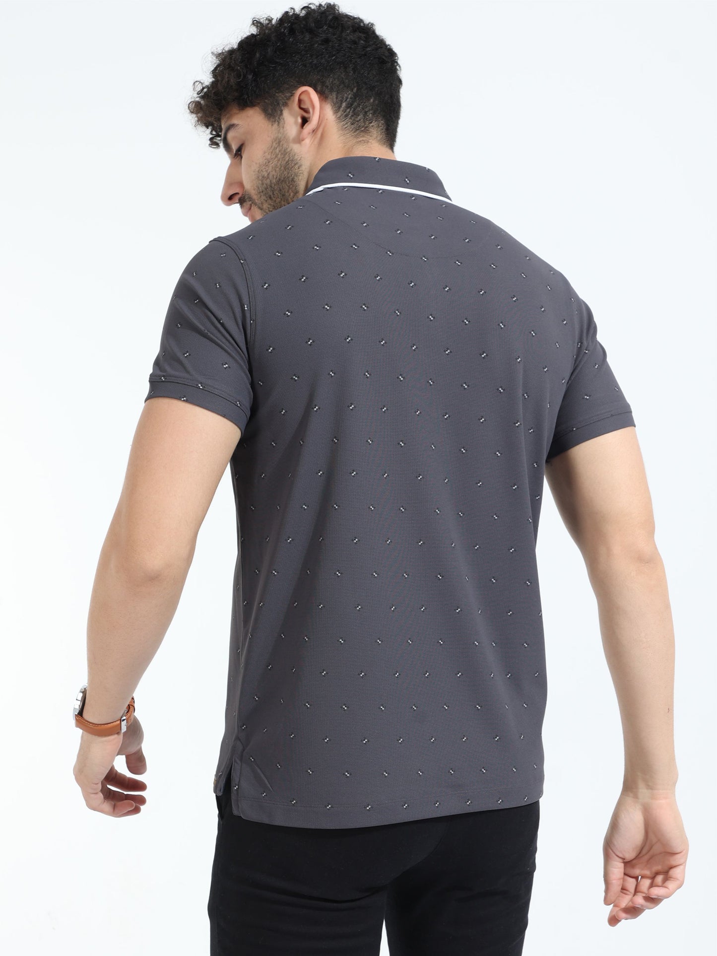 Dark Grey Men's Rolex Print Polo T-Shirts | Quick Dry | Stretchable | UV Protected | Wrinkle & Odour-Free