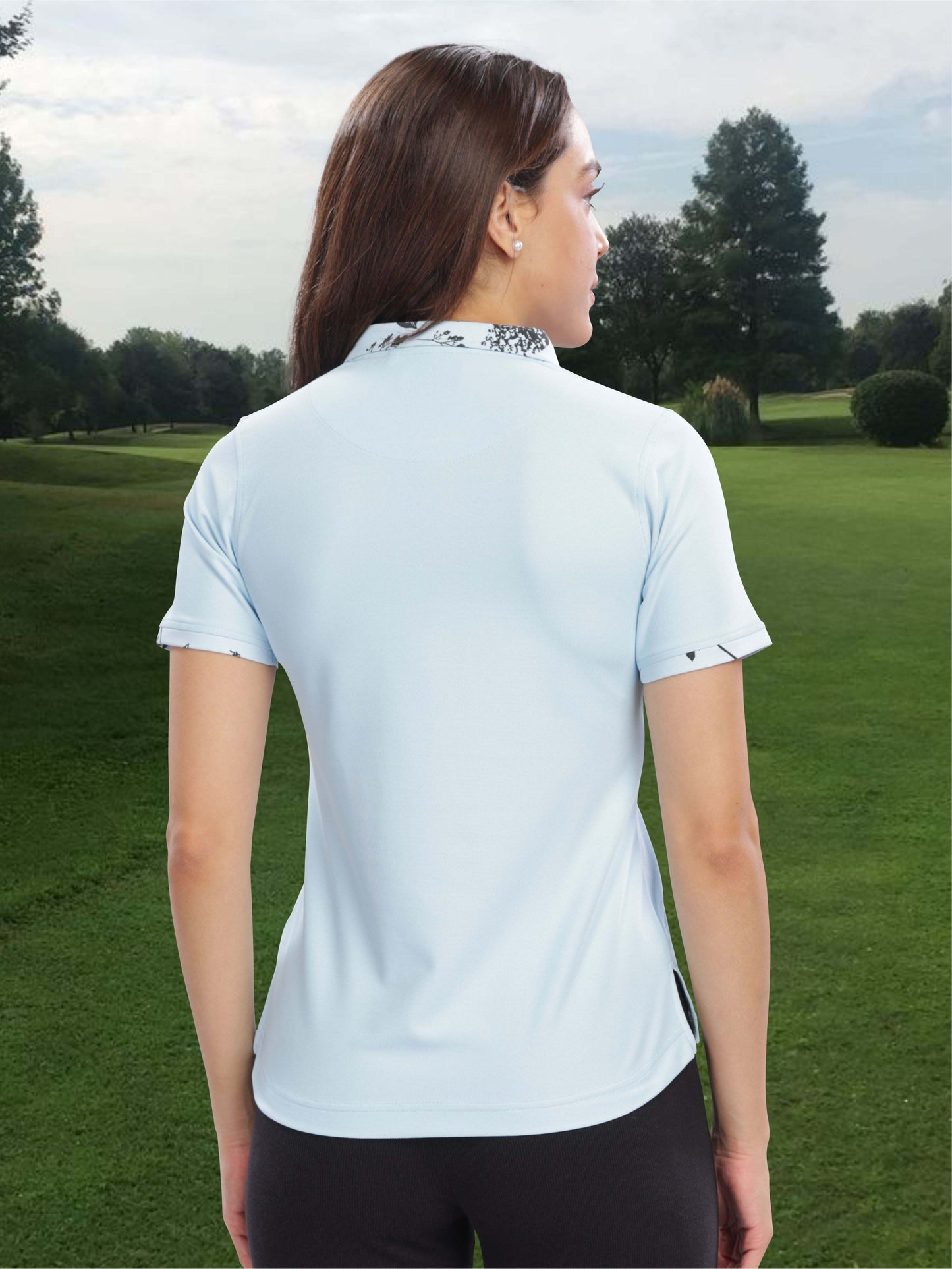 Ice Blue Women's Jacquard Polo Collar T Shirt