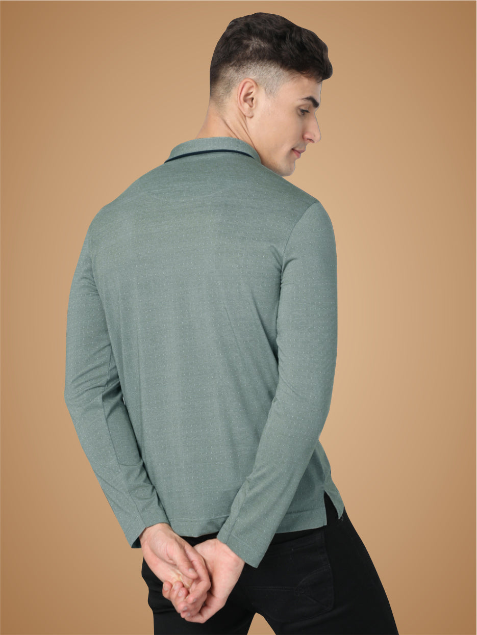 Pista Green Dropman Men's Full Sleeve Polo T Shirt