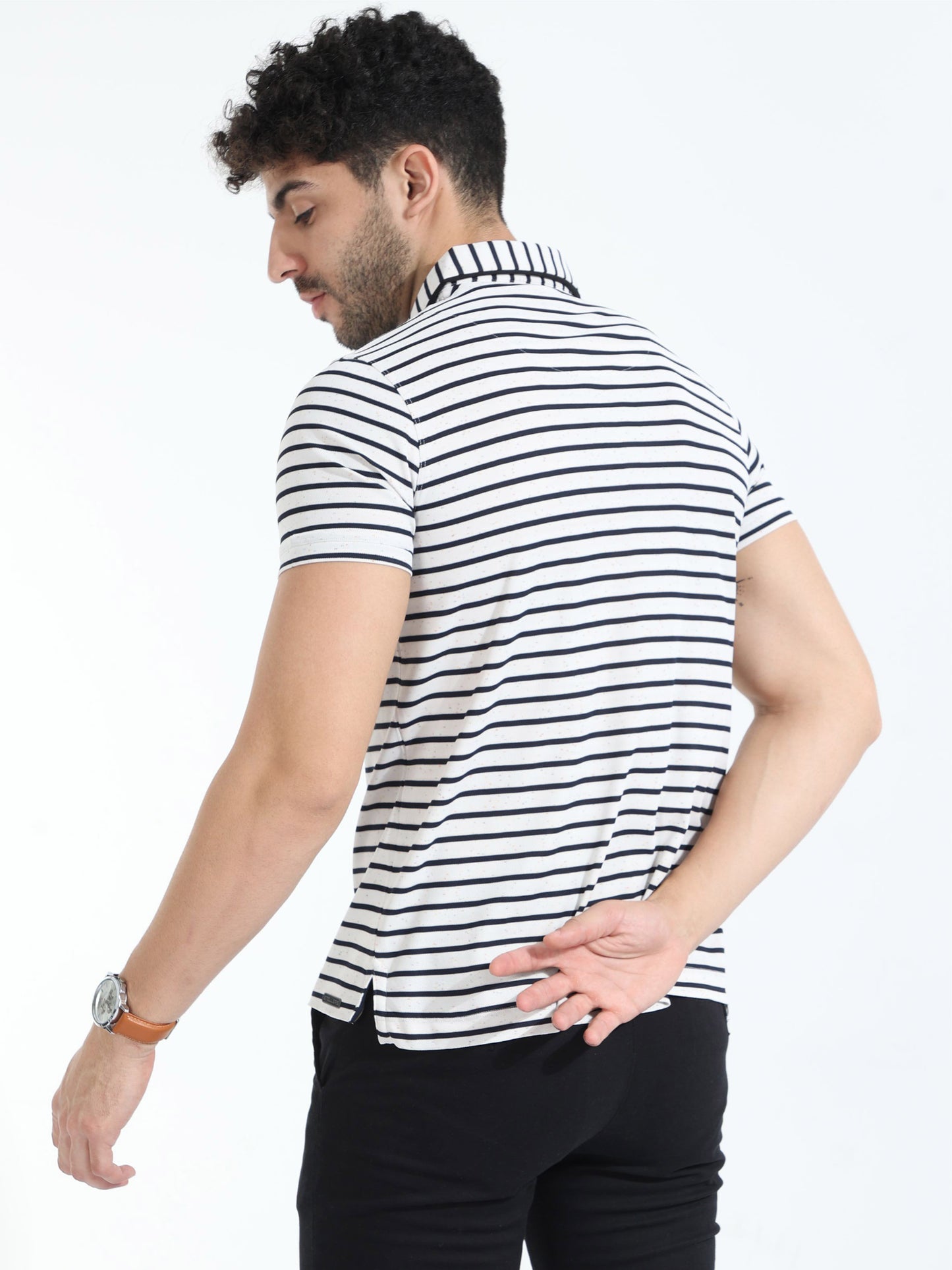Black Mens Rolex Stripes Polo T-Shirt