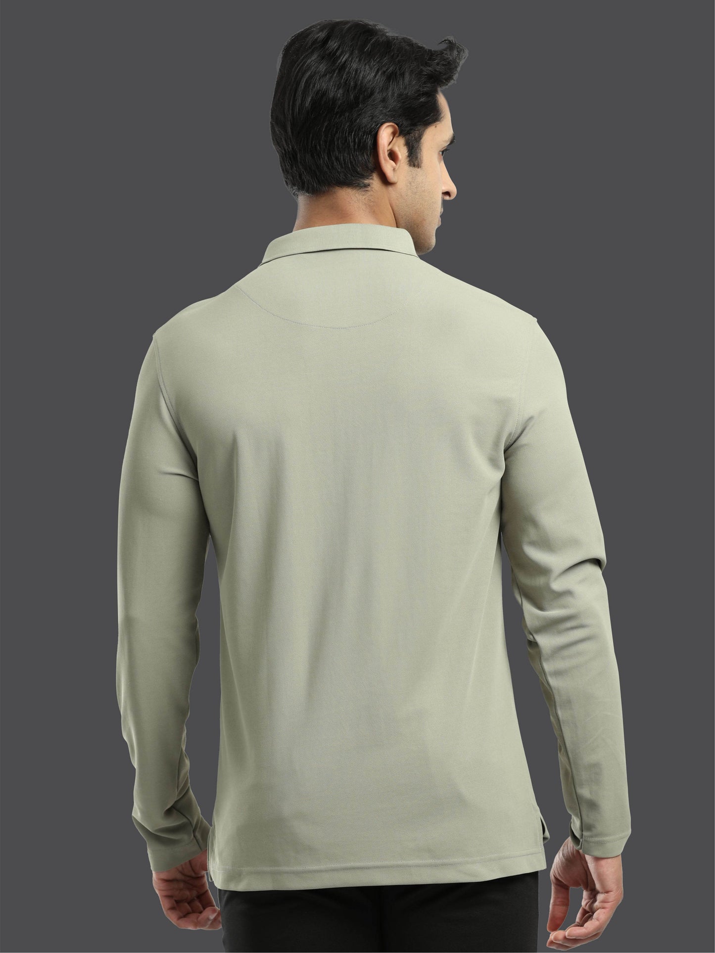 Men's Moose Grey Full Sleeve Polo T-Shirt