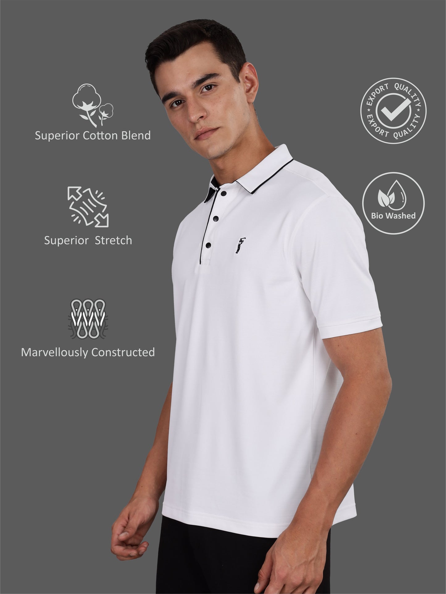 White Premium Pique Crush Polo T-Shirt
