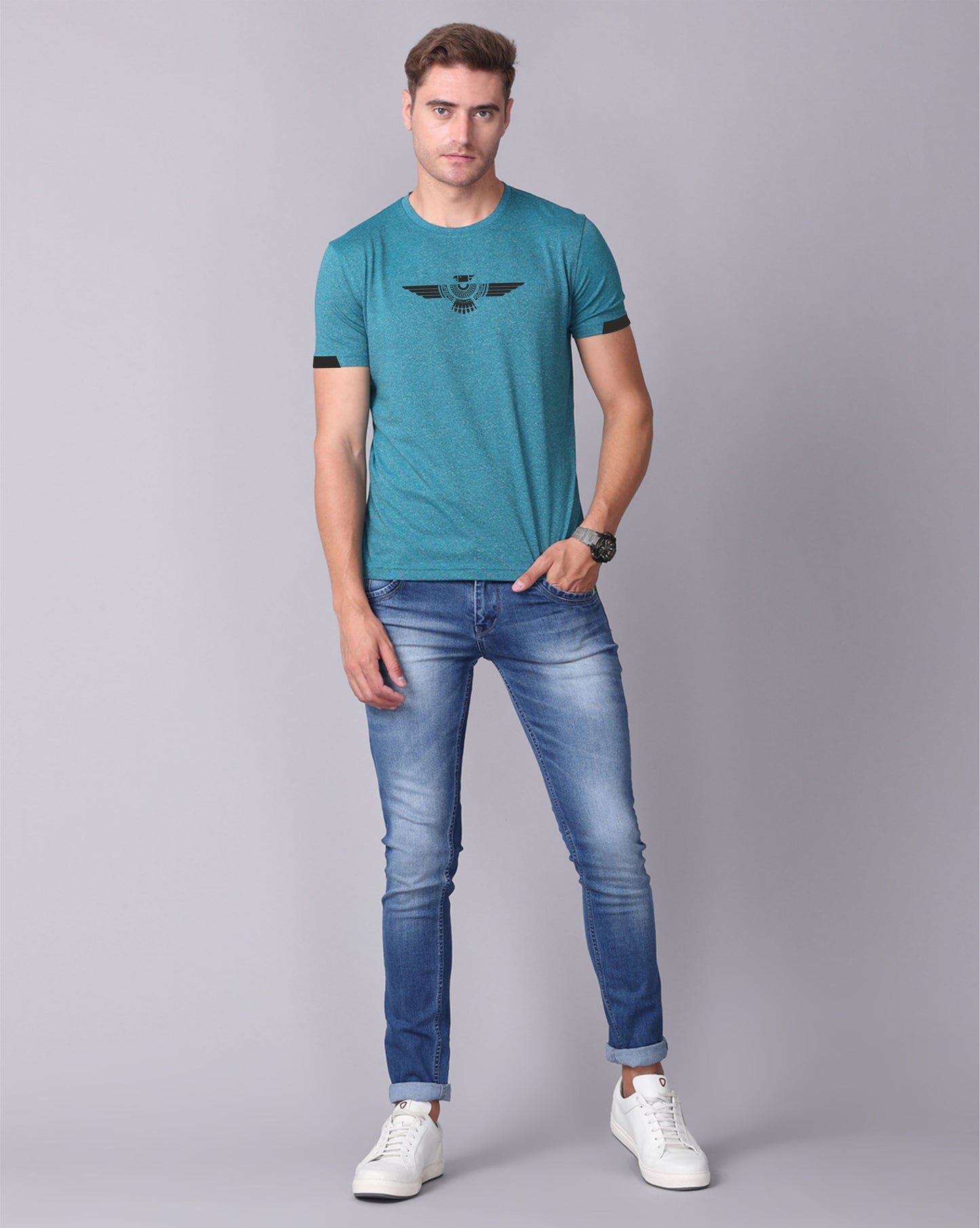 Jade Green Men's Round Neck T Shirt