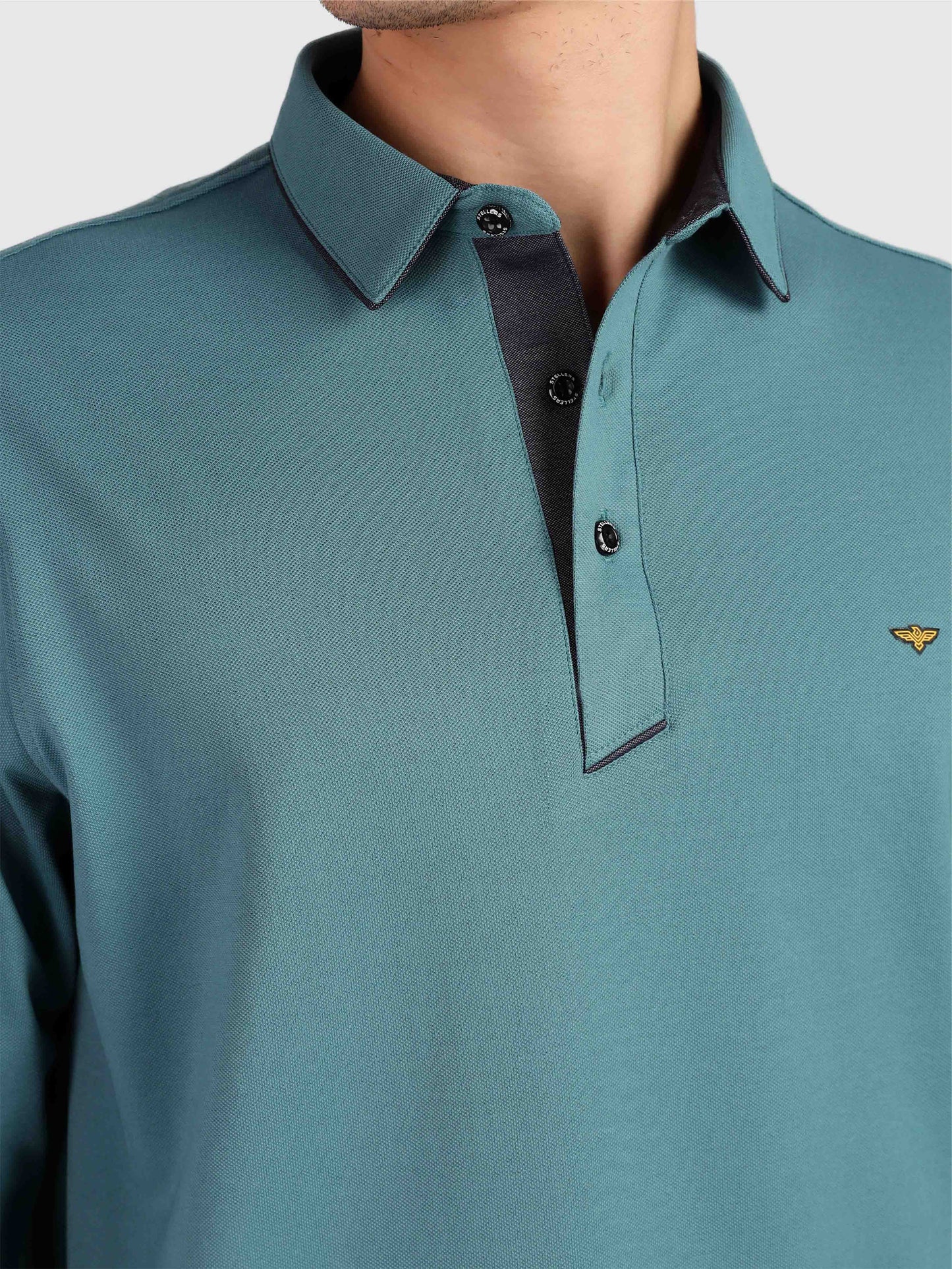 Men's Full Sleeve Soft Berry PQ Polo T-Shirt-Nile Blue