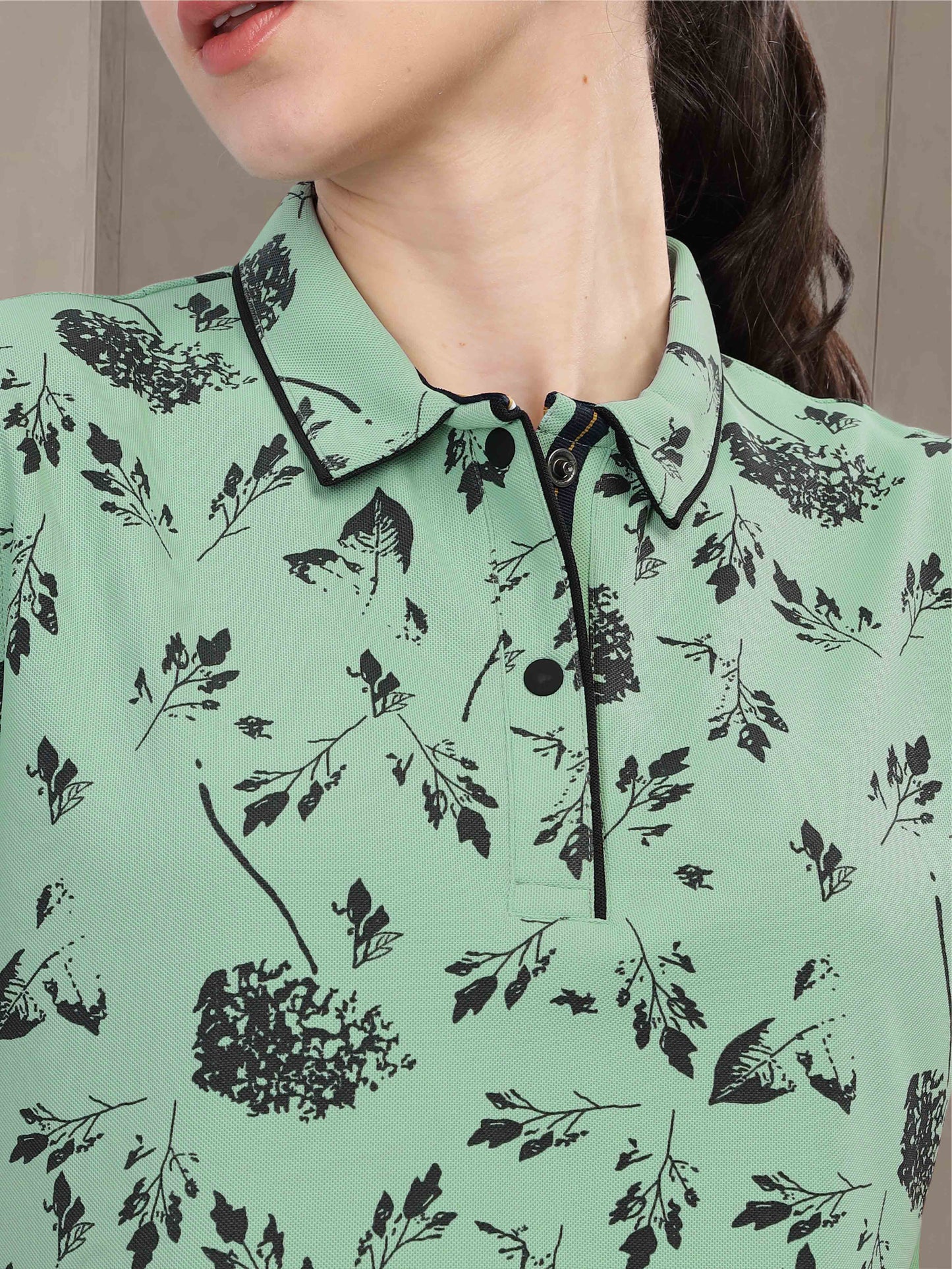 Misty Green Women's Printed Polo T Shirt