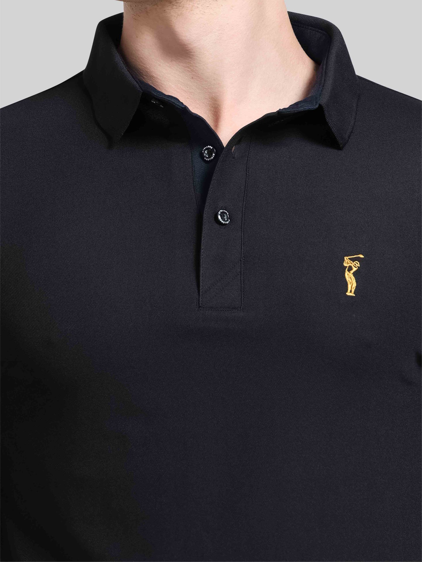 Men Black Premium Golf Polo T-Shirt | Quick Dry | Stretchable | UV Protected | Wrinkle & Odour-Free