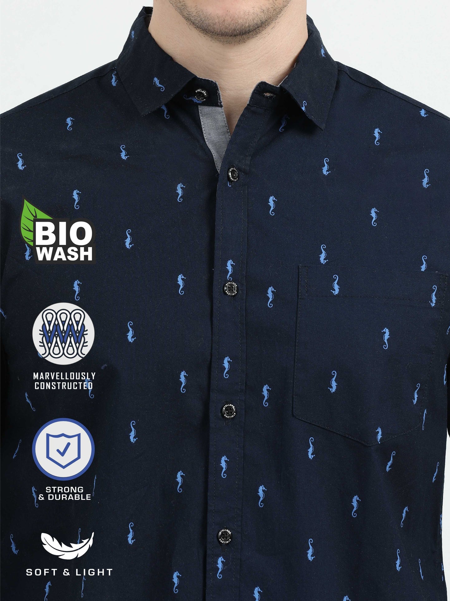 Navy Blue Printed Casual Shirt for Men