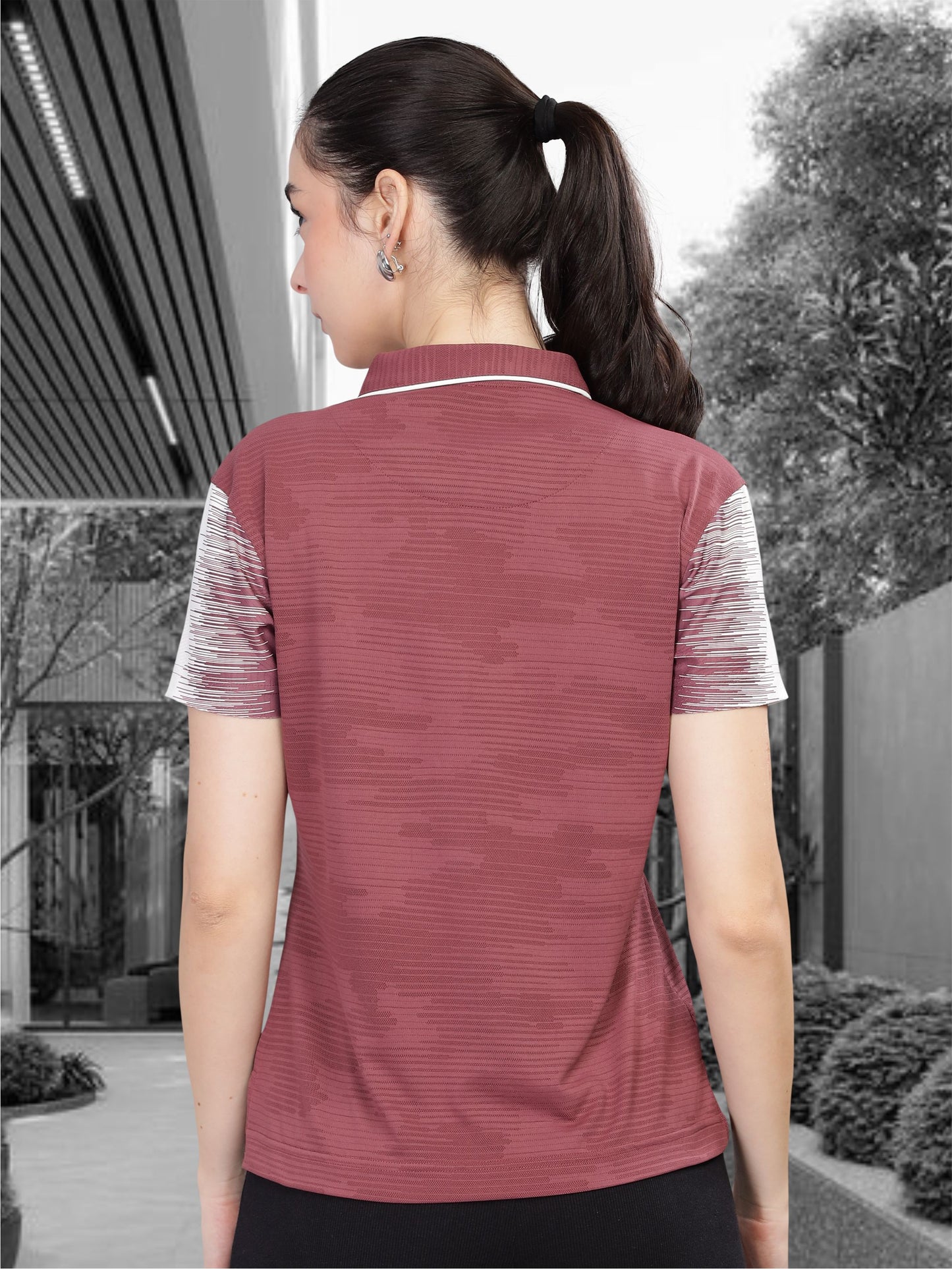 Mauve Women Active Wear Polo T-Shirt