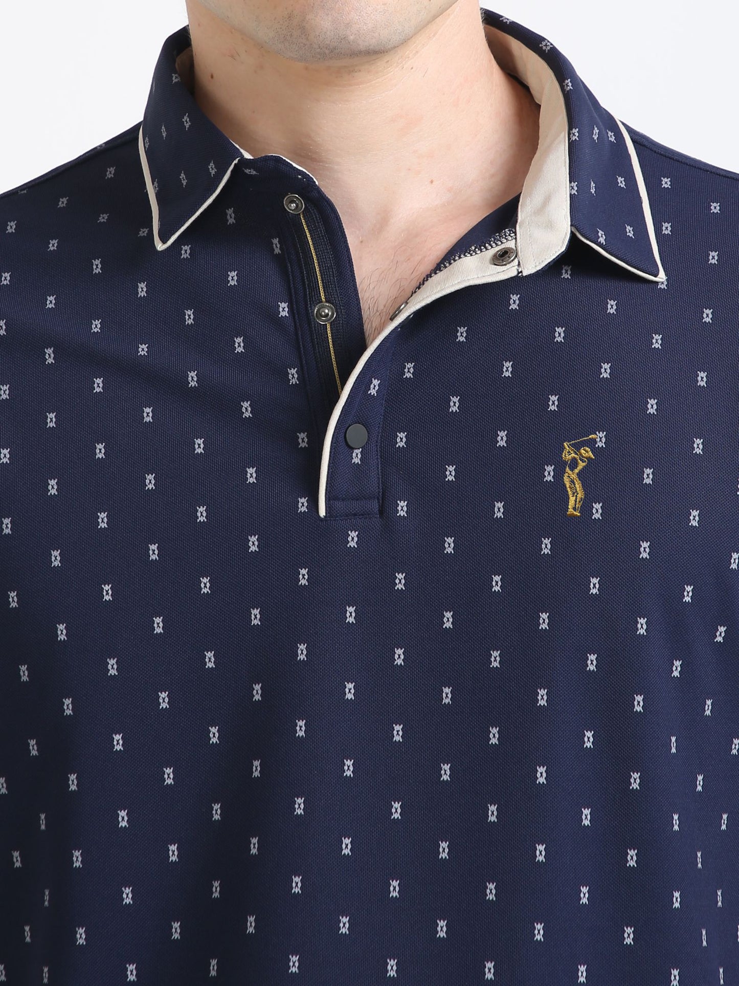 Navy Blue Rolex Printed Polo T Shirts for Men