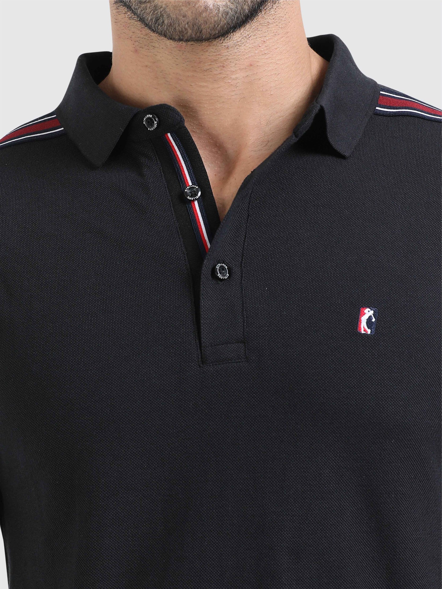 Men Black Solid Premium Cotton Polo T-shirt | Stretchable | Feather touch feel | Sustainable | Breathable | Light Weight