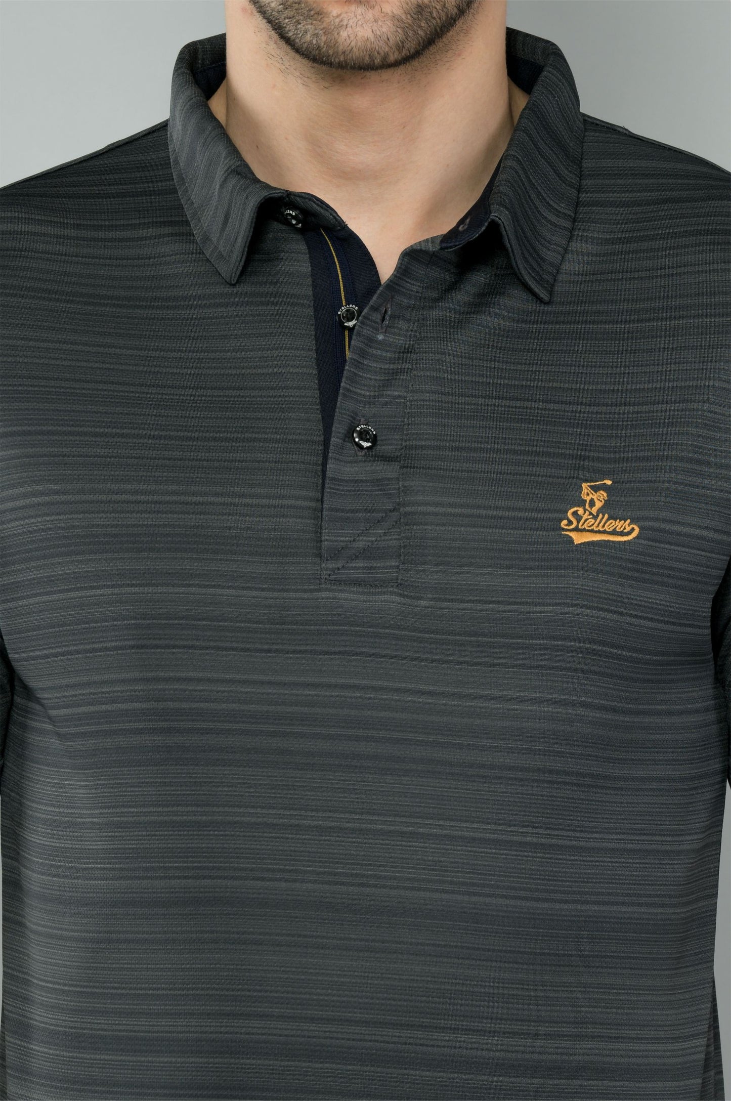 Black Men's Barcode Weave Golf Polo T-Shirt | Quick Dry | Stretchable | UV Protected | Wrinkle & Odour-Free