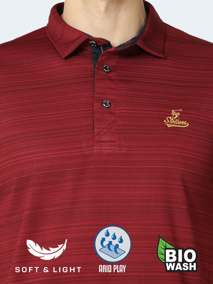 Maroon Men's Barcode Weave Golf Polo T Shirt
