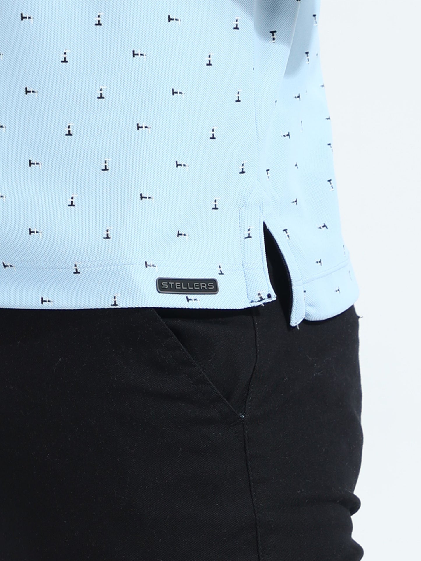 Ice Blue Men's Rolex Print Polo T-Shirts | Quick Dry | Stretchable | UV Protected | Wrinkle & Odour-Free