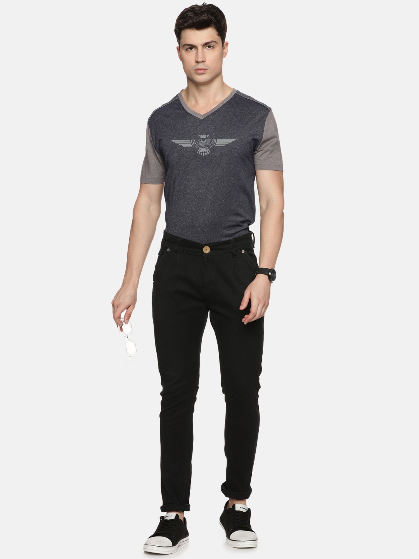Men's Black Cotton Vee neck t shirts