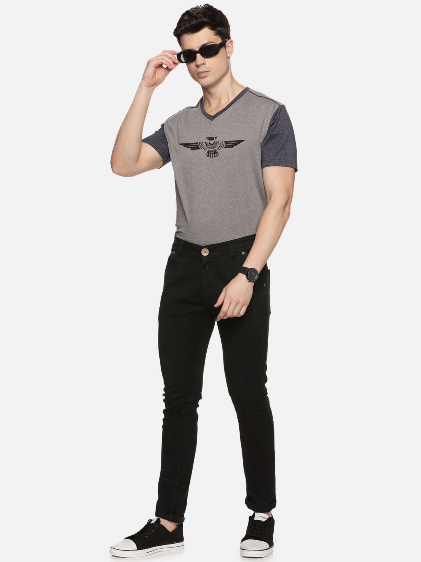 Men's Grey Cotton Vee Neck T Shirts