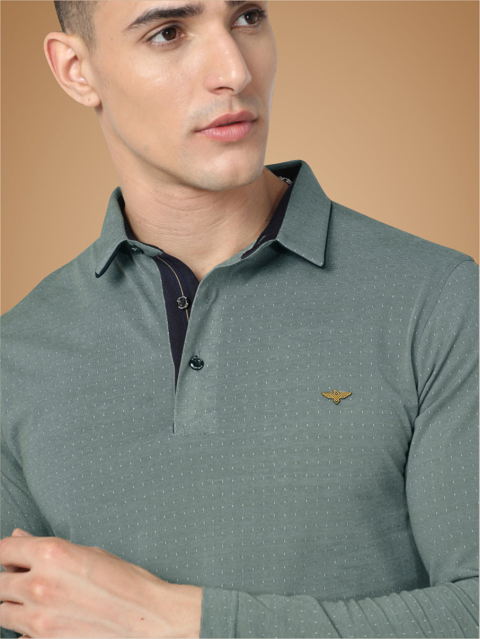 Pista Green Dropman Men's Full Sleeve Polo T Shirt