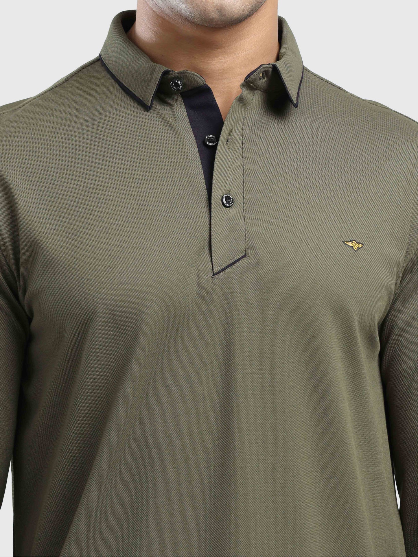 Men's Full Sleeve Soft Berry PQ Polo T-Shirt- Olive Green