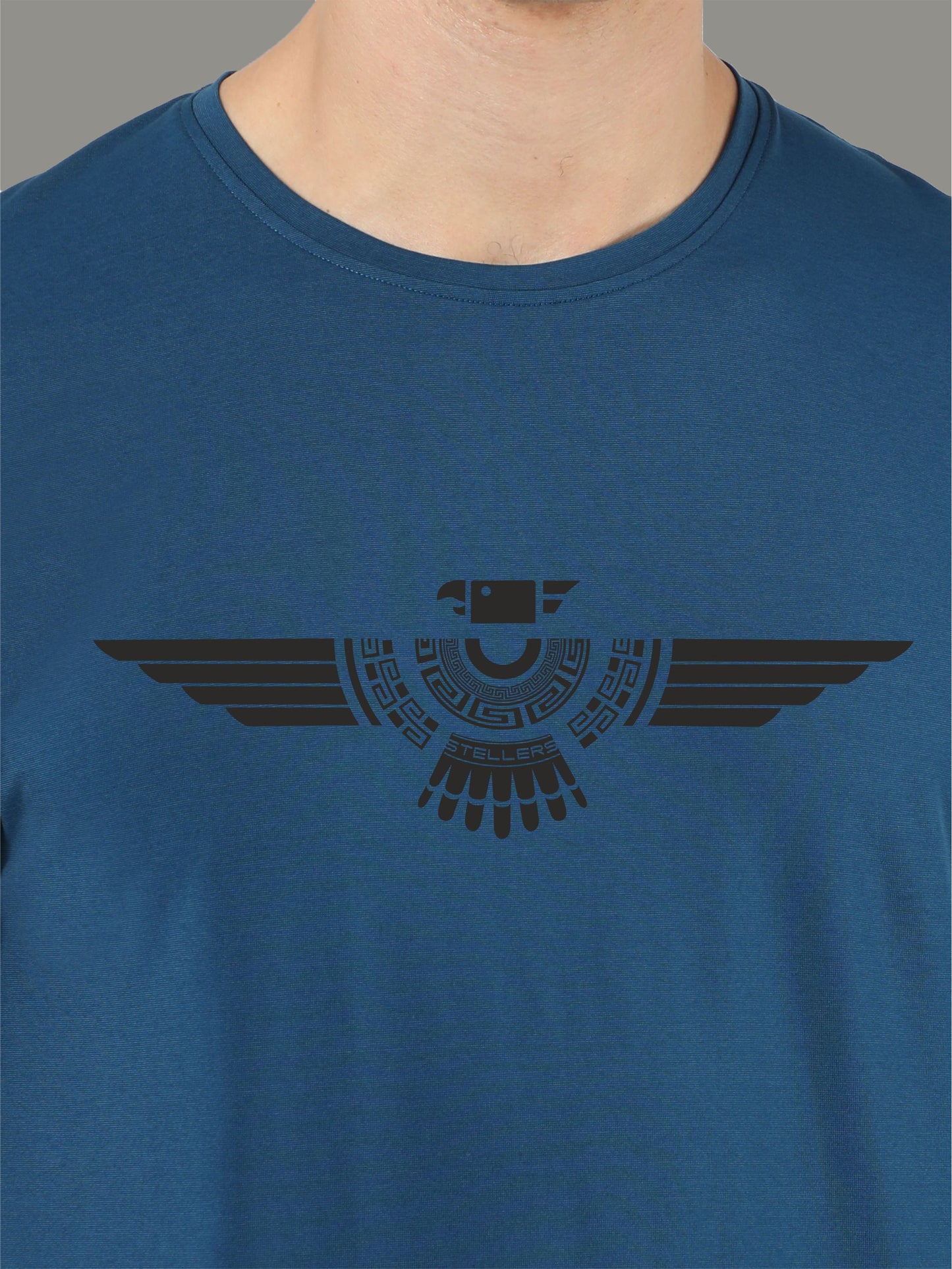 Teal Blue Tribal Men’s Round Neck T Shirts