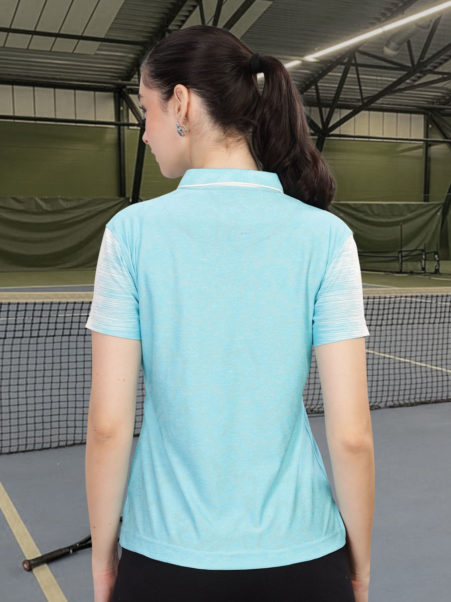 Turquoise Blue Women Active Wear Polo T-shirt
