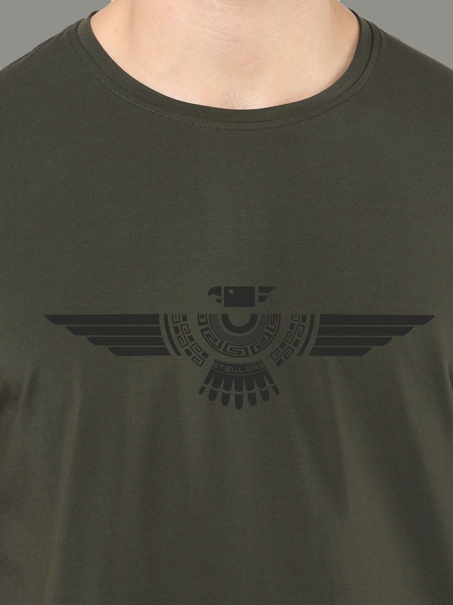 Olive Green Men's Crew Neck T-Shirts Tribal