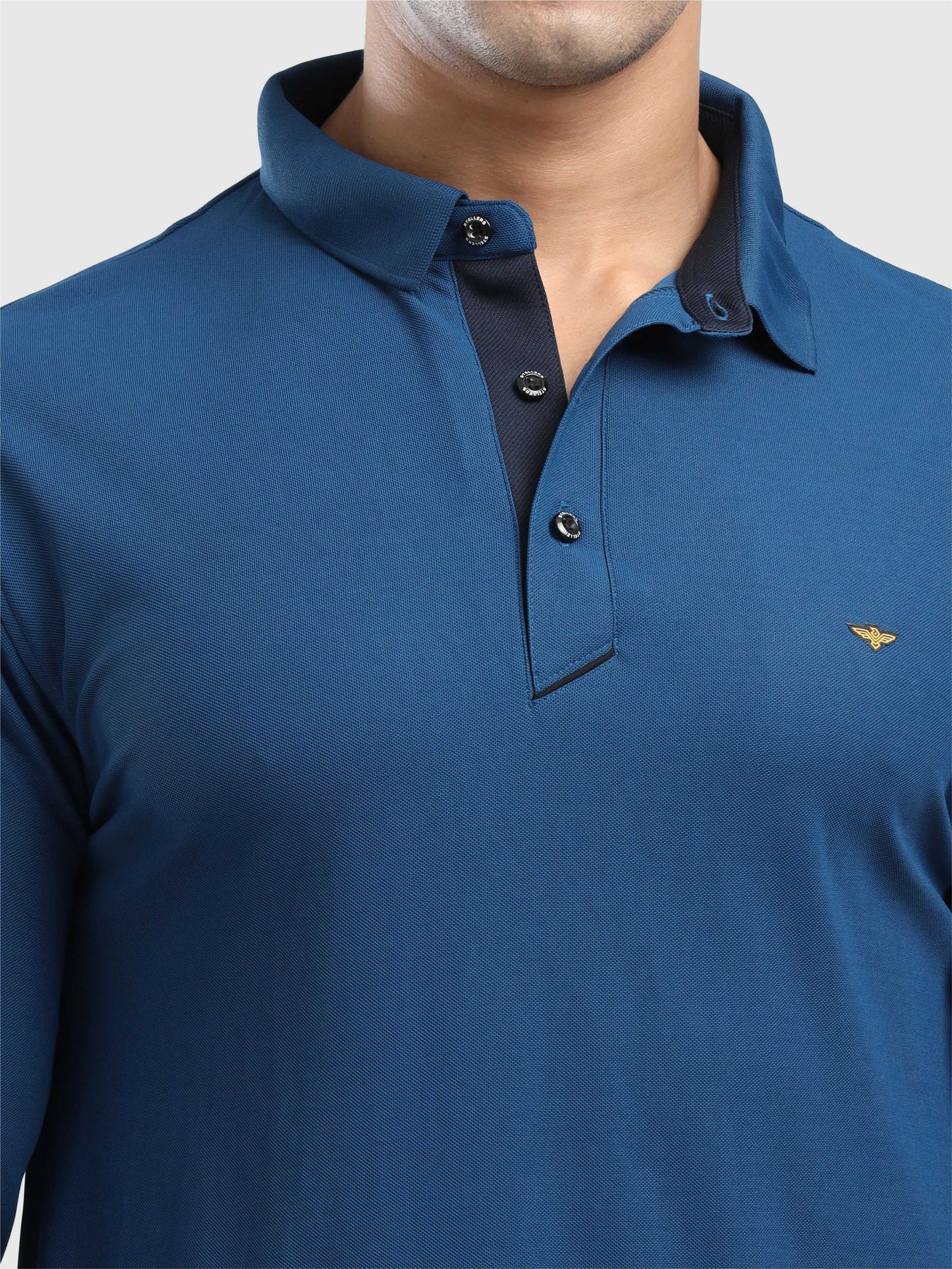 Men's Teal Blue Full Sleeve Polo T-Shirt