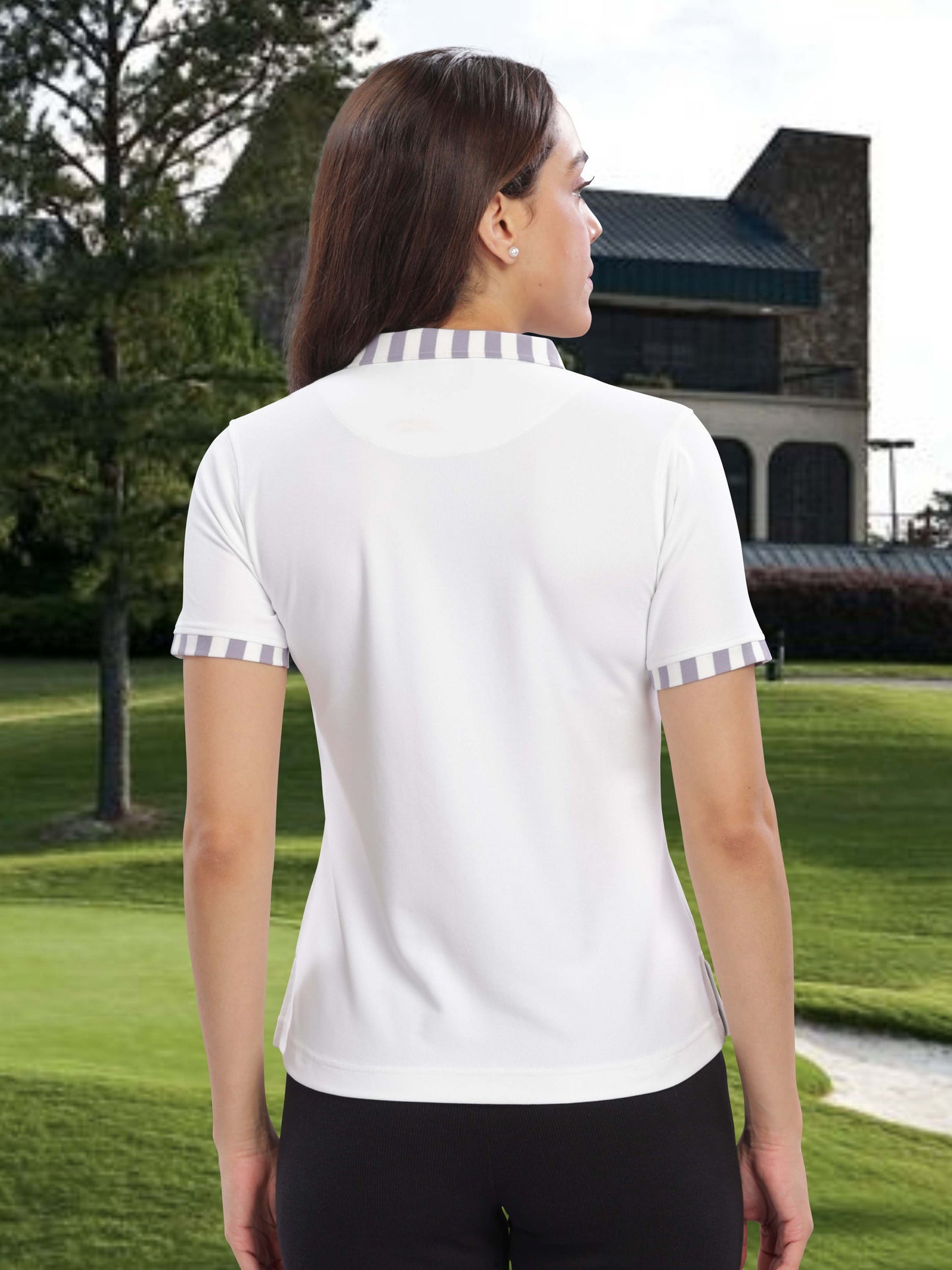White Women's Jacquard Polo Collar T Shirt
