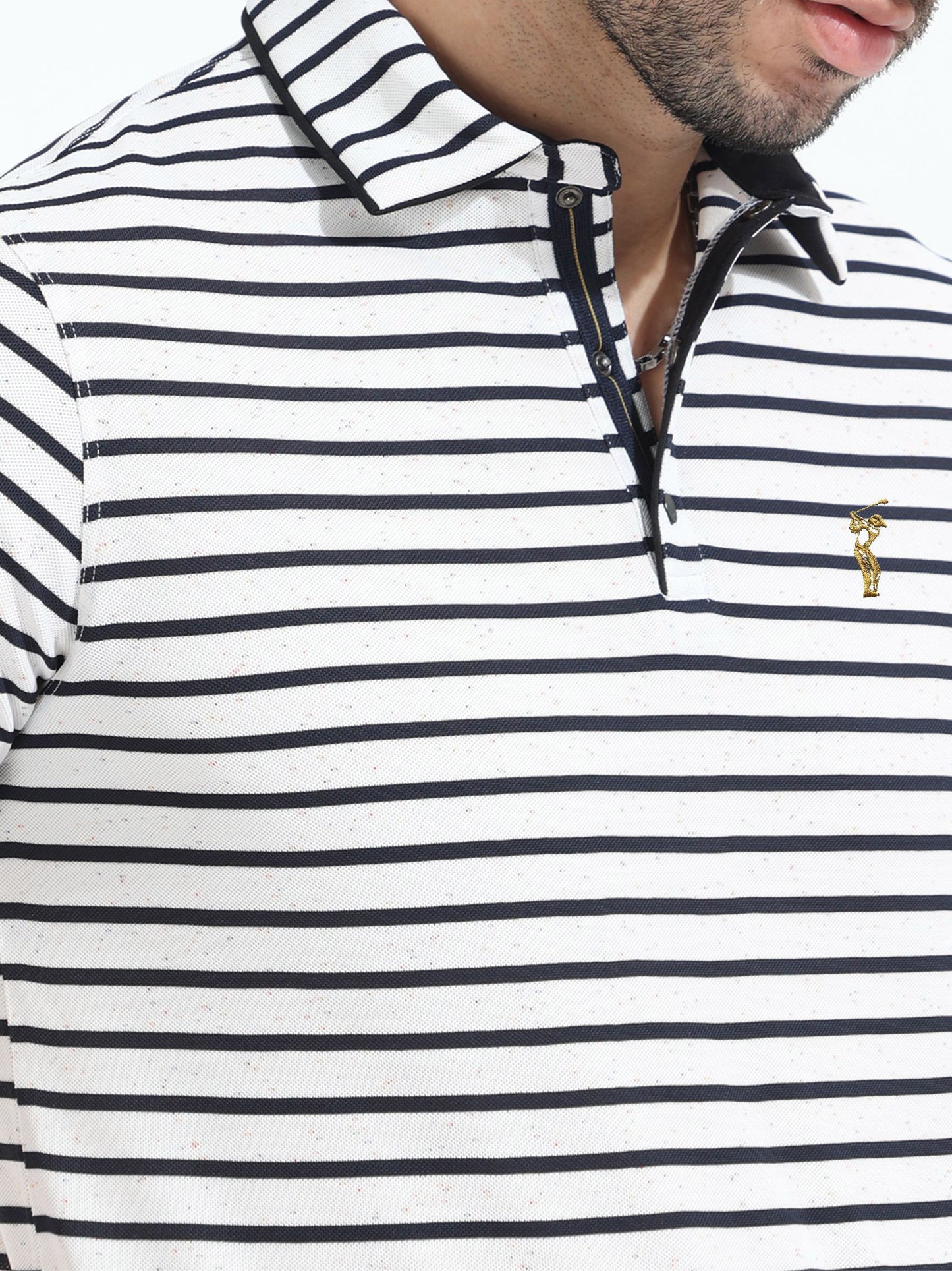 Black Mens Rolex Stripes Polo T-Shirt