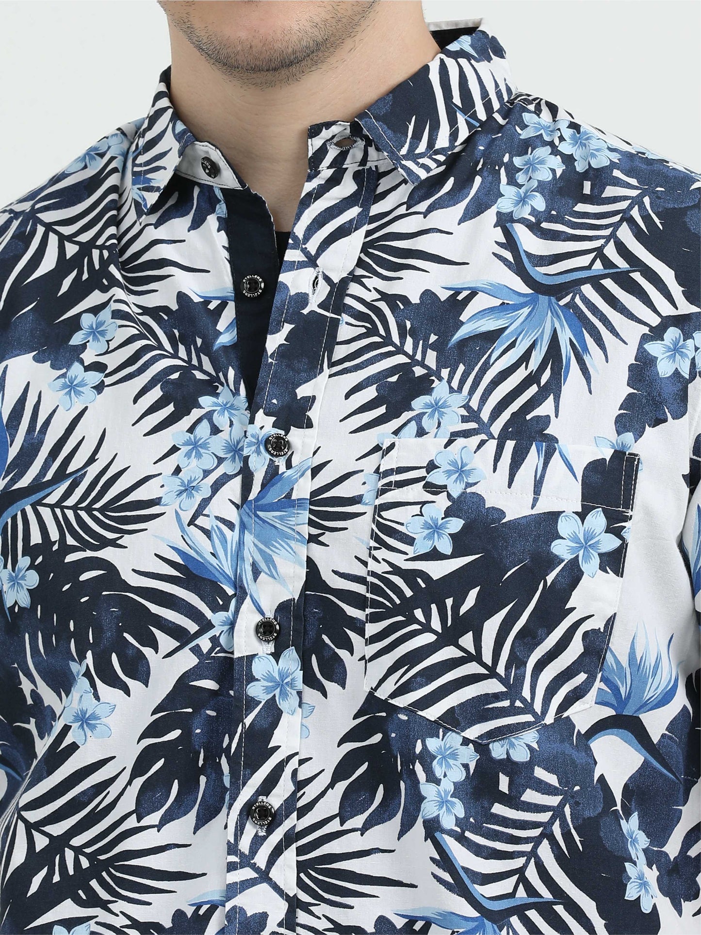 Blue Printed Casual Shirt for Men