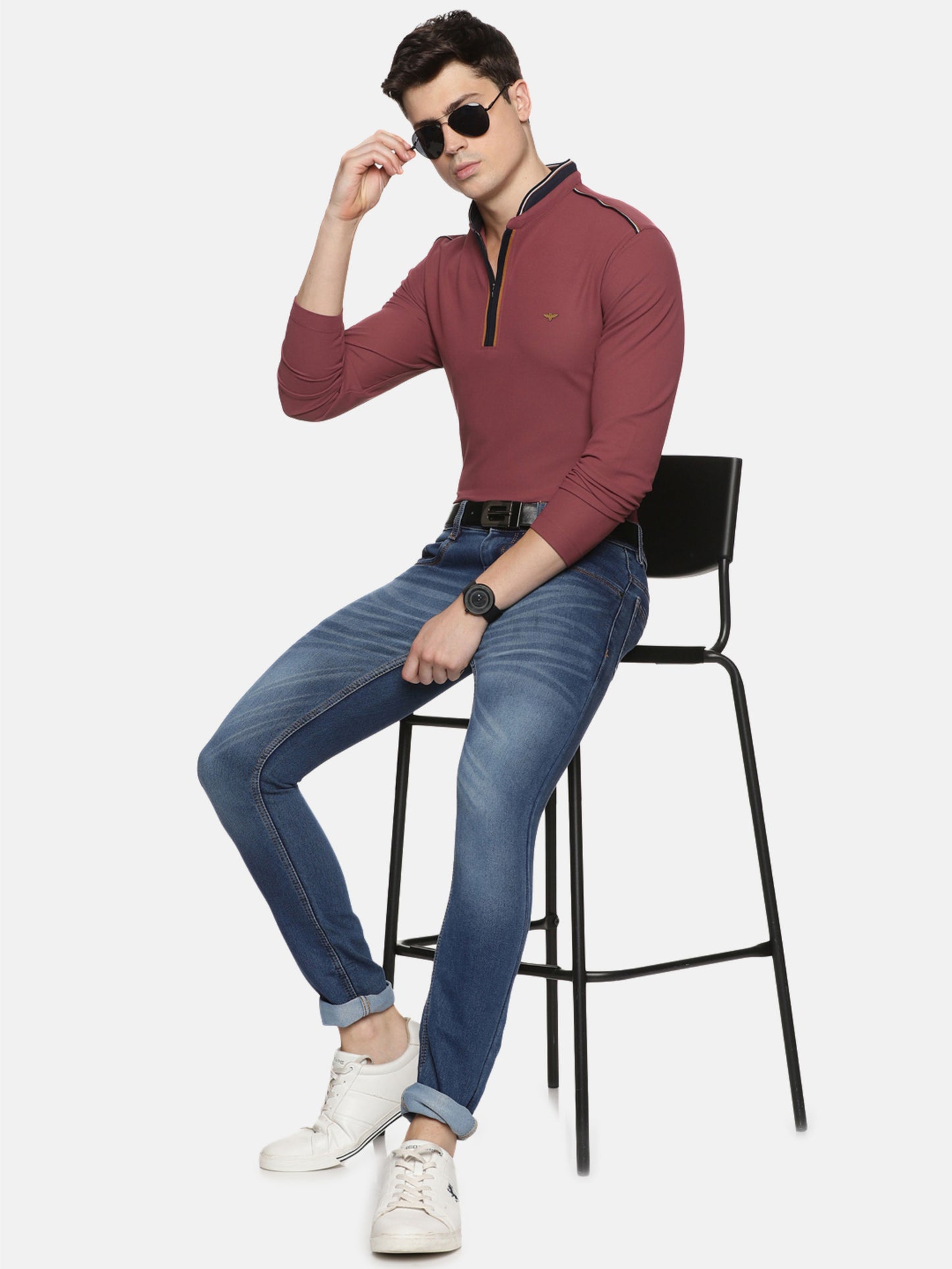 Mauve Henley Men's Full Sleeve Zipper T-Shirt