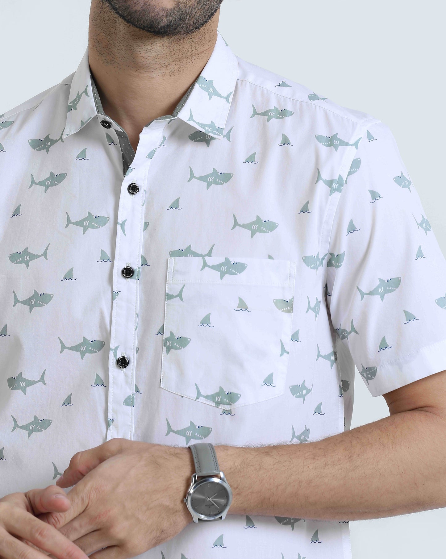 White Printed Casual Shirt for Men