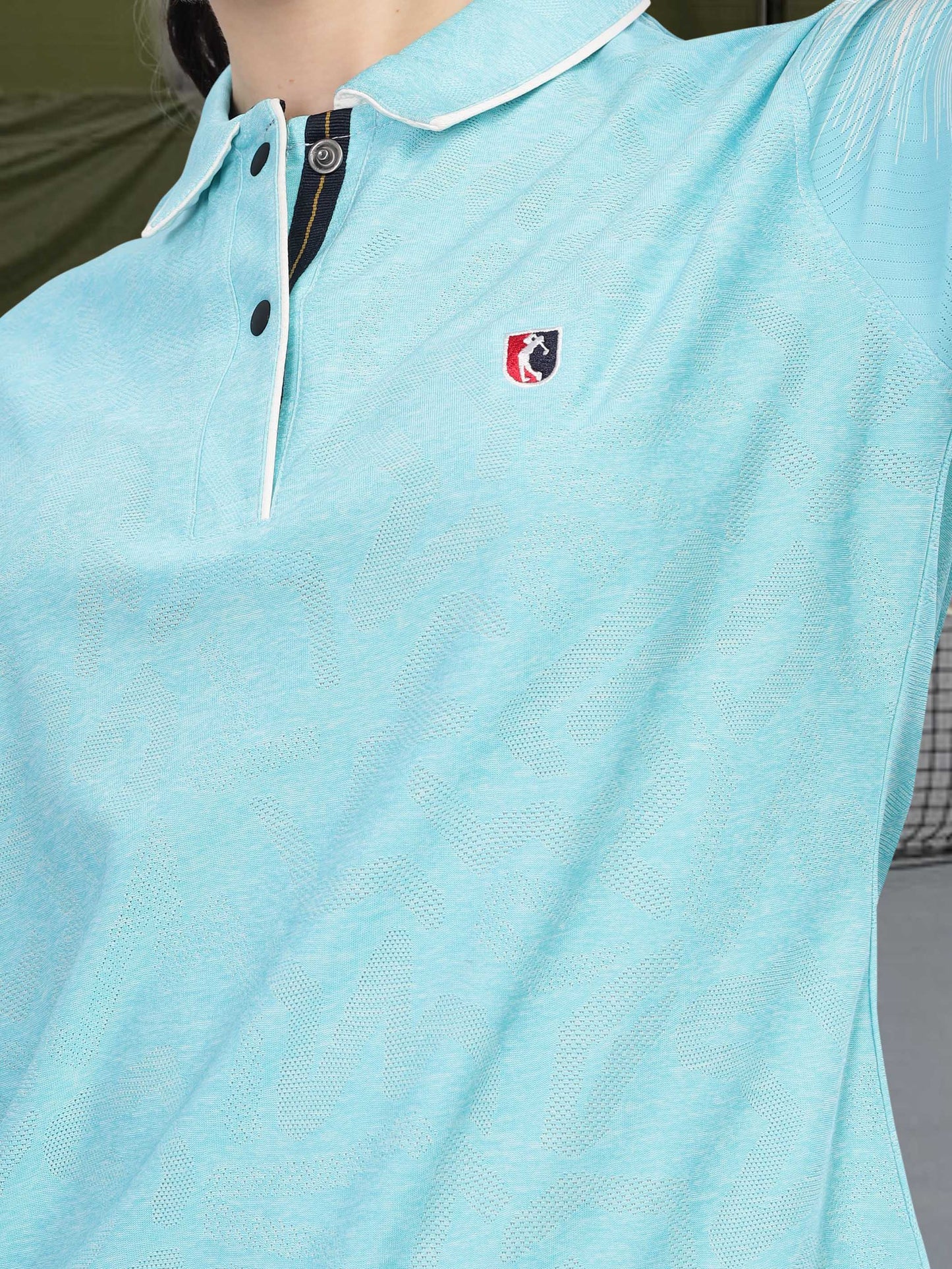 Turquoise Blue Women Active Wear Polo T-shirt