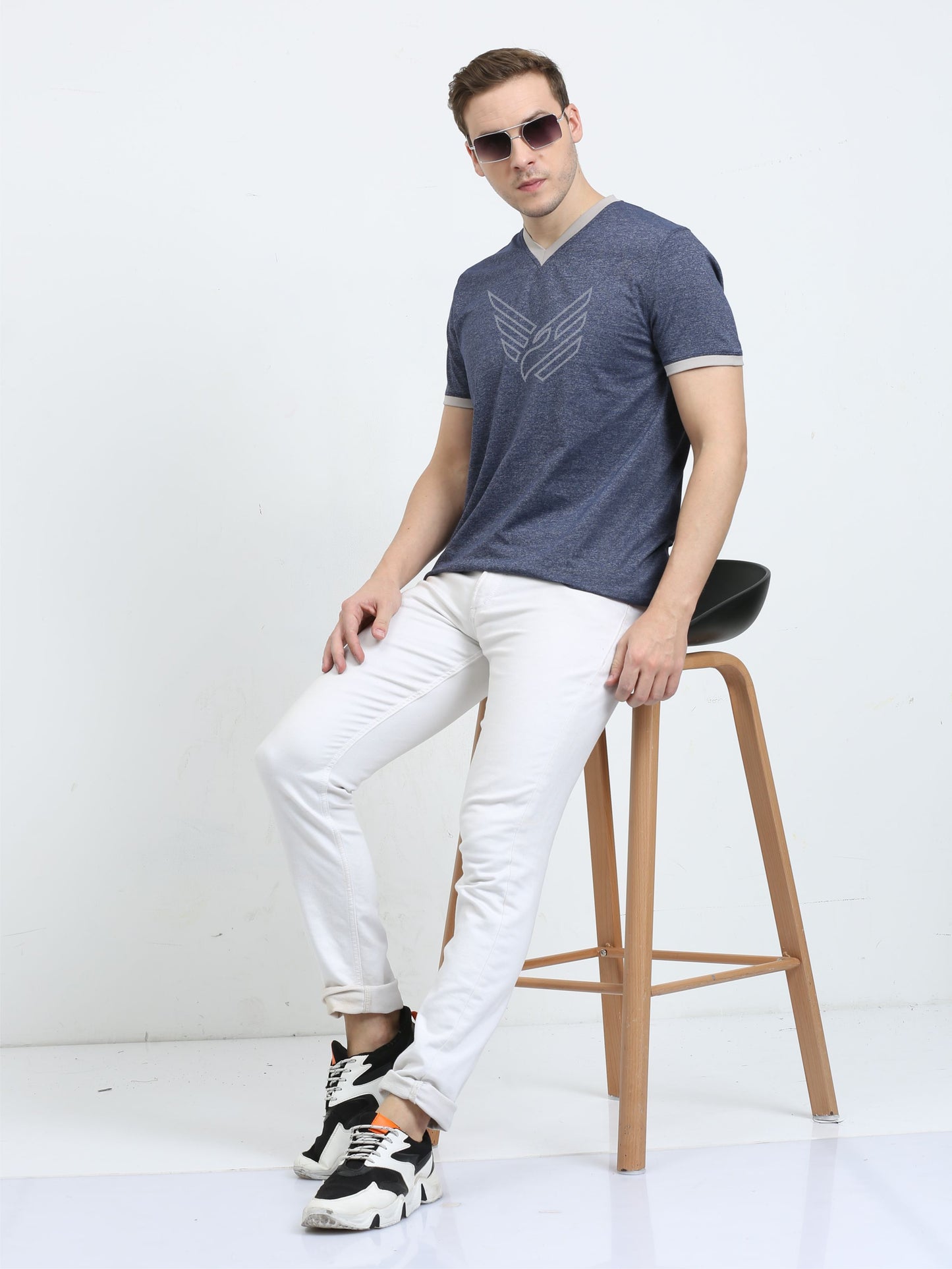 Navy Blue Men's Cotton vee neck t shirts