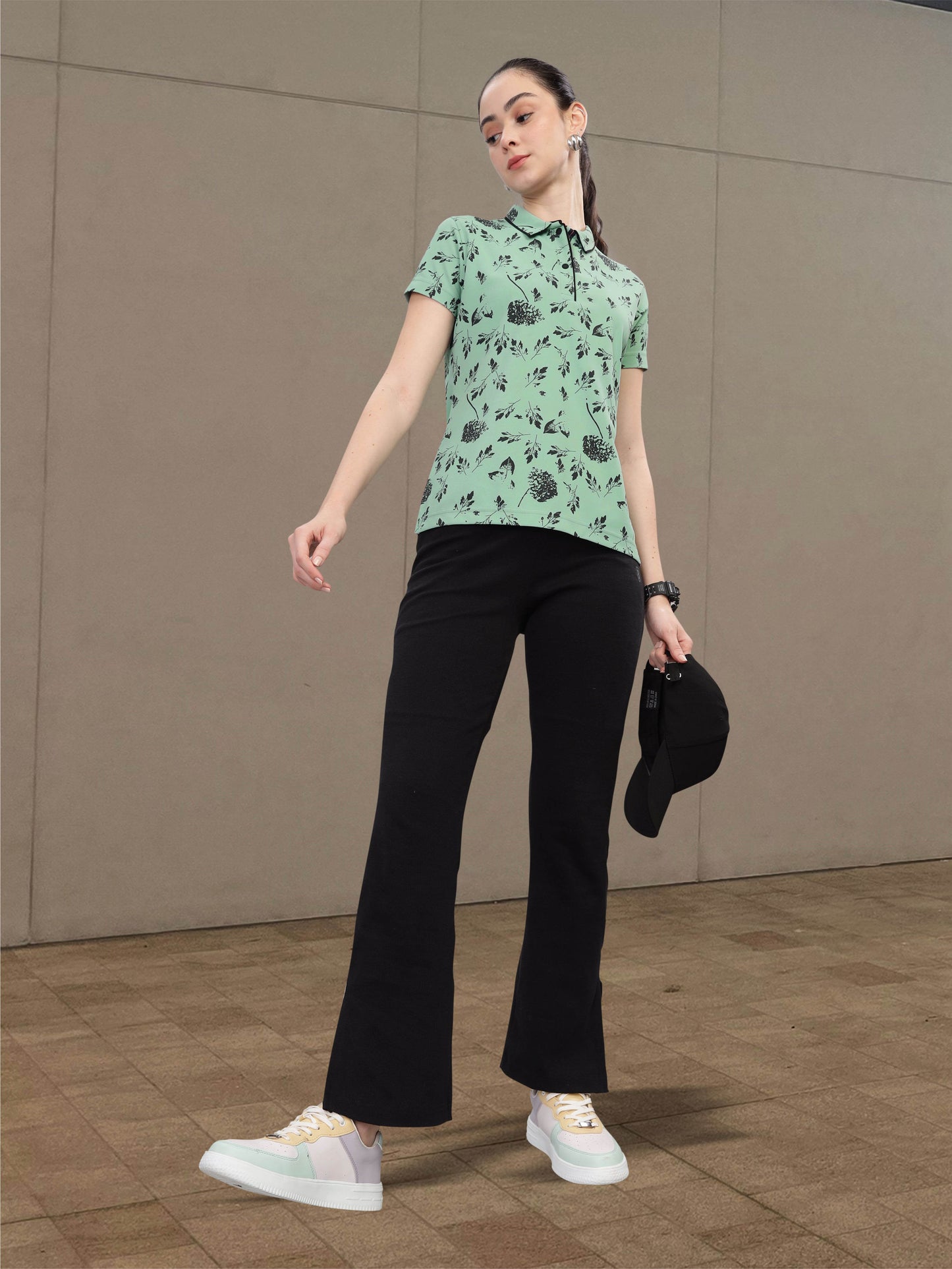Misty Green Women's Printed Polo T Shirt