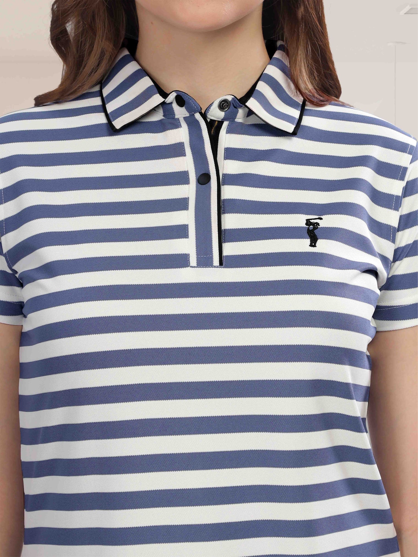 Deep Purple Women's Stripes Polo T Shirt
