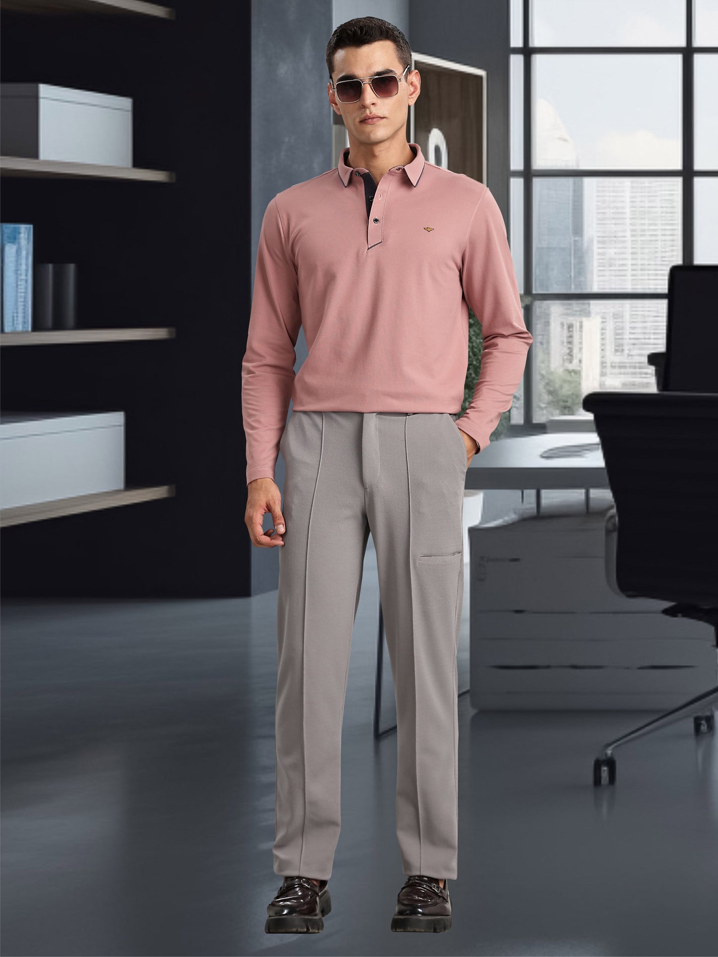 Men's Full Sleeve Soft Berry PQ Polo T-Shirt-Mauve
