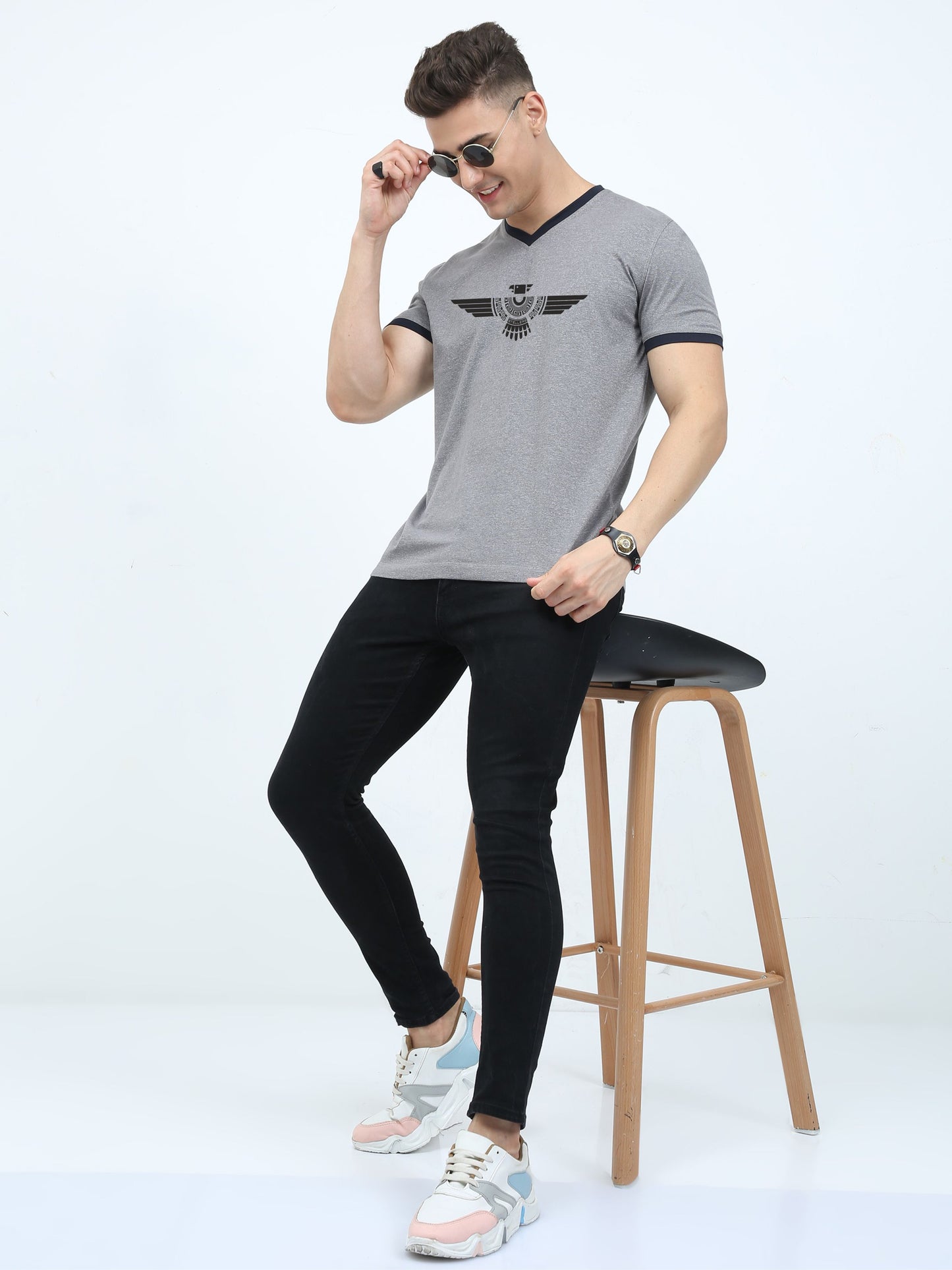 Grey Men's Cotton vee neck t shirts