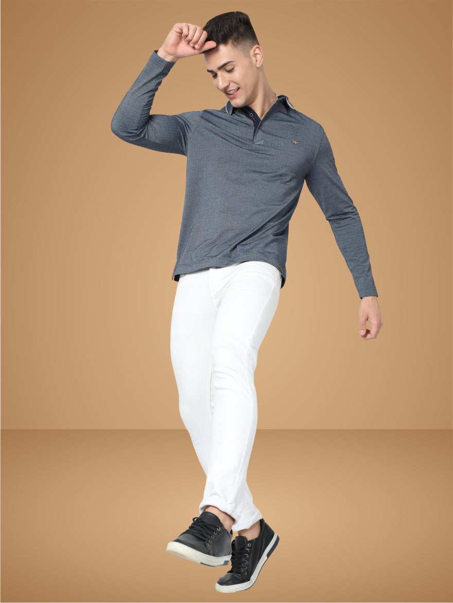 Dark Grey Dropman Men's Full Sleeve Polo T Shirt