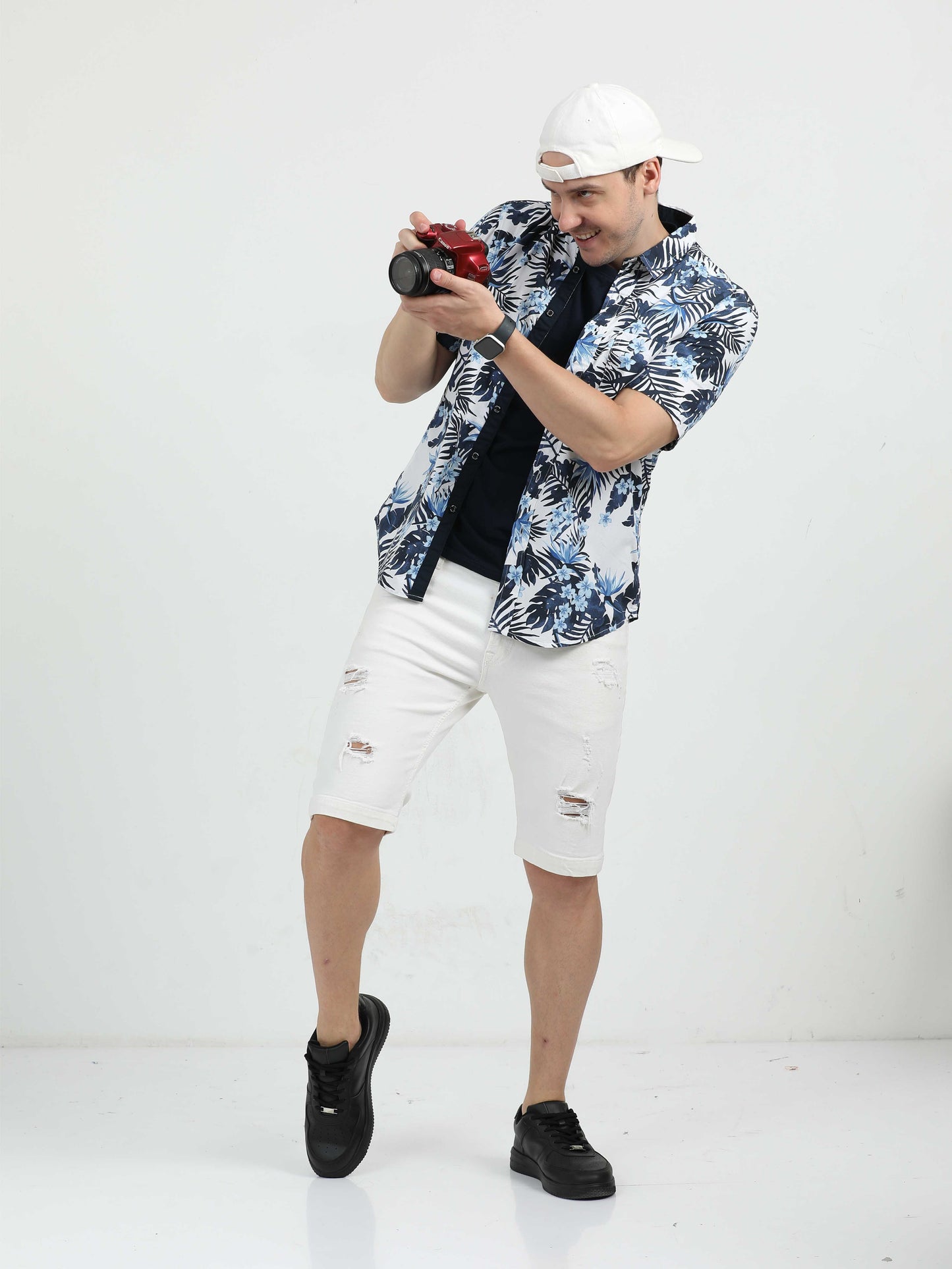 Blue Printed Casual Shirt for Men