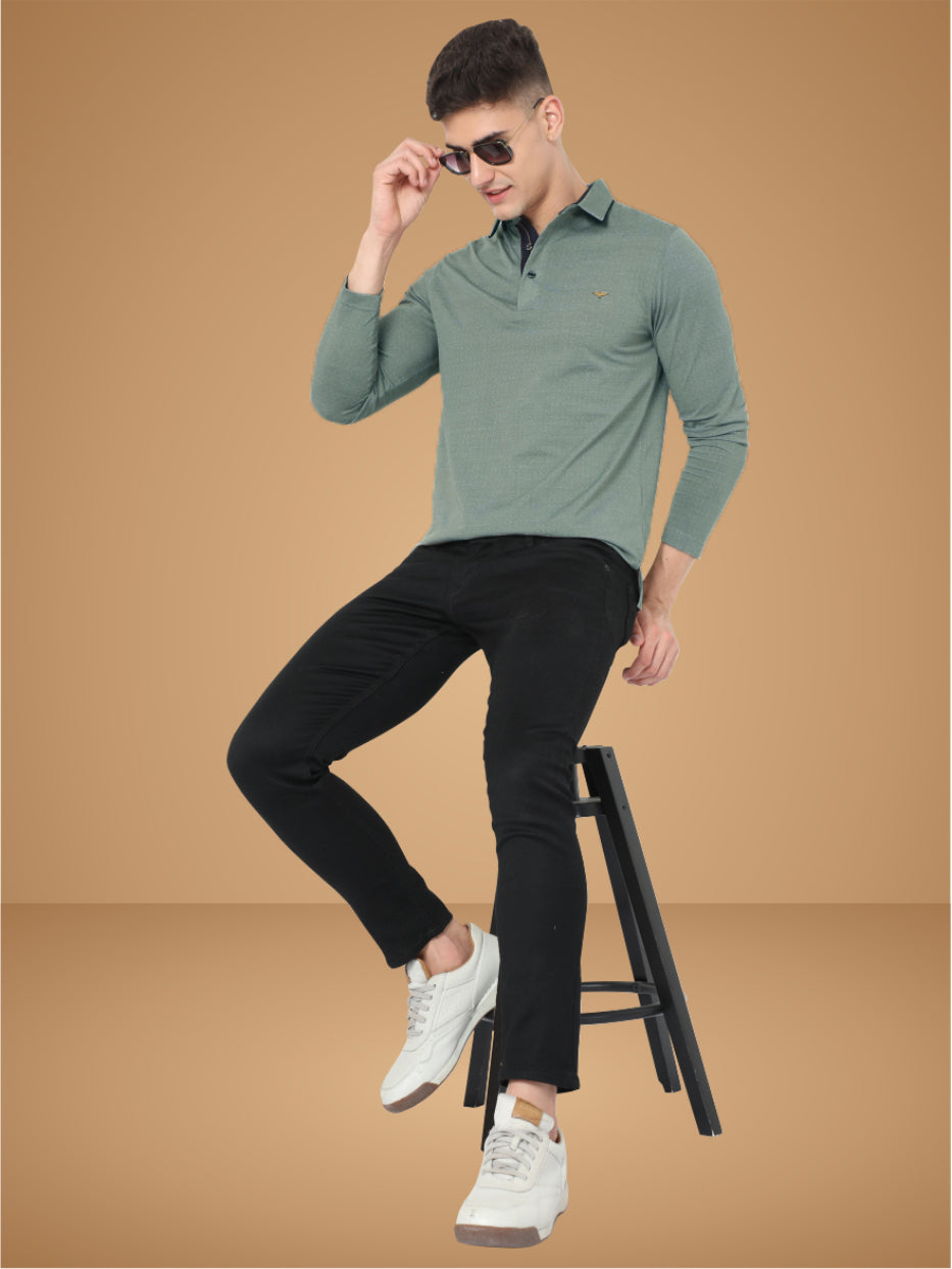 Pista Green Dropman Men's Full Sleeve Polo T Shirt