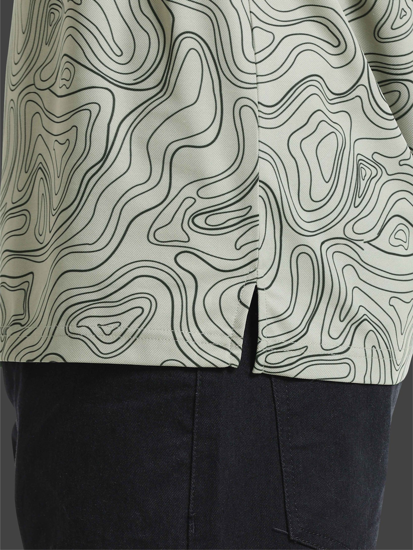 Moss Grey Printed Polo T Shirt for Men