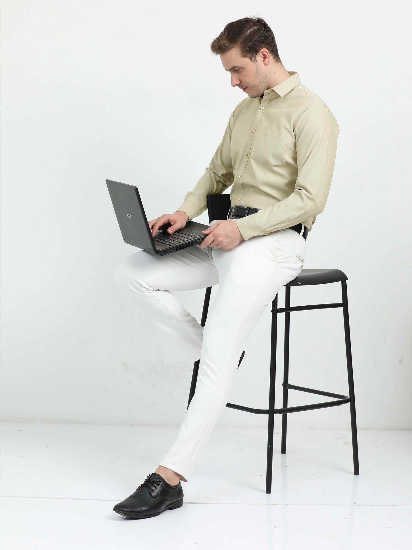 Beige Plus Size Oxford Office Formal Shirt